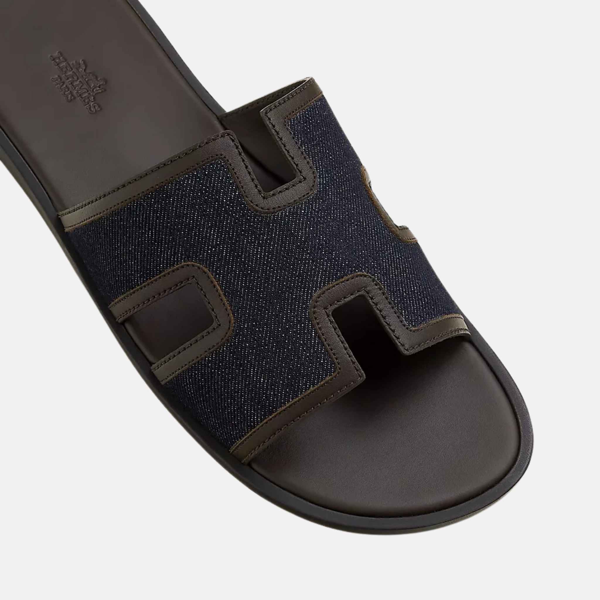 Hermes Izmir Sandal In Denim And Calfskin, Bleu Brut, Top