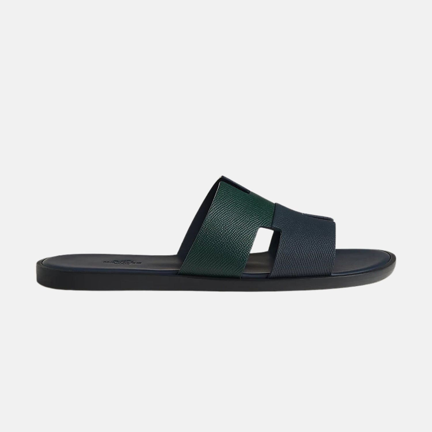 Hermes Izmir Sandal Duo Tone In Epsom Calfskin, Vert Fonce, Marine, Side
