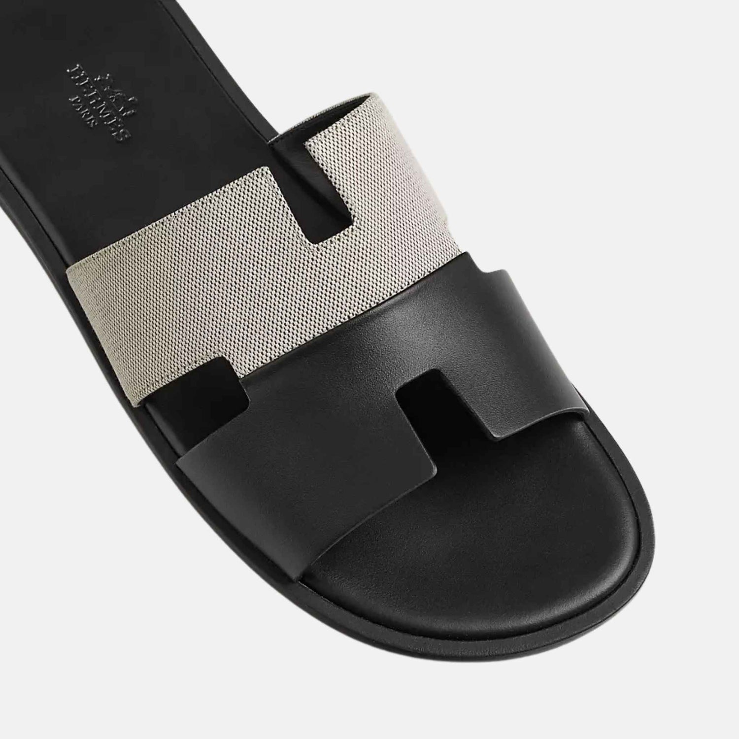 Hermes Izmir Sandal In H Canvas And Calfskin, Prunoir Noir, Top