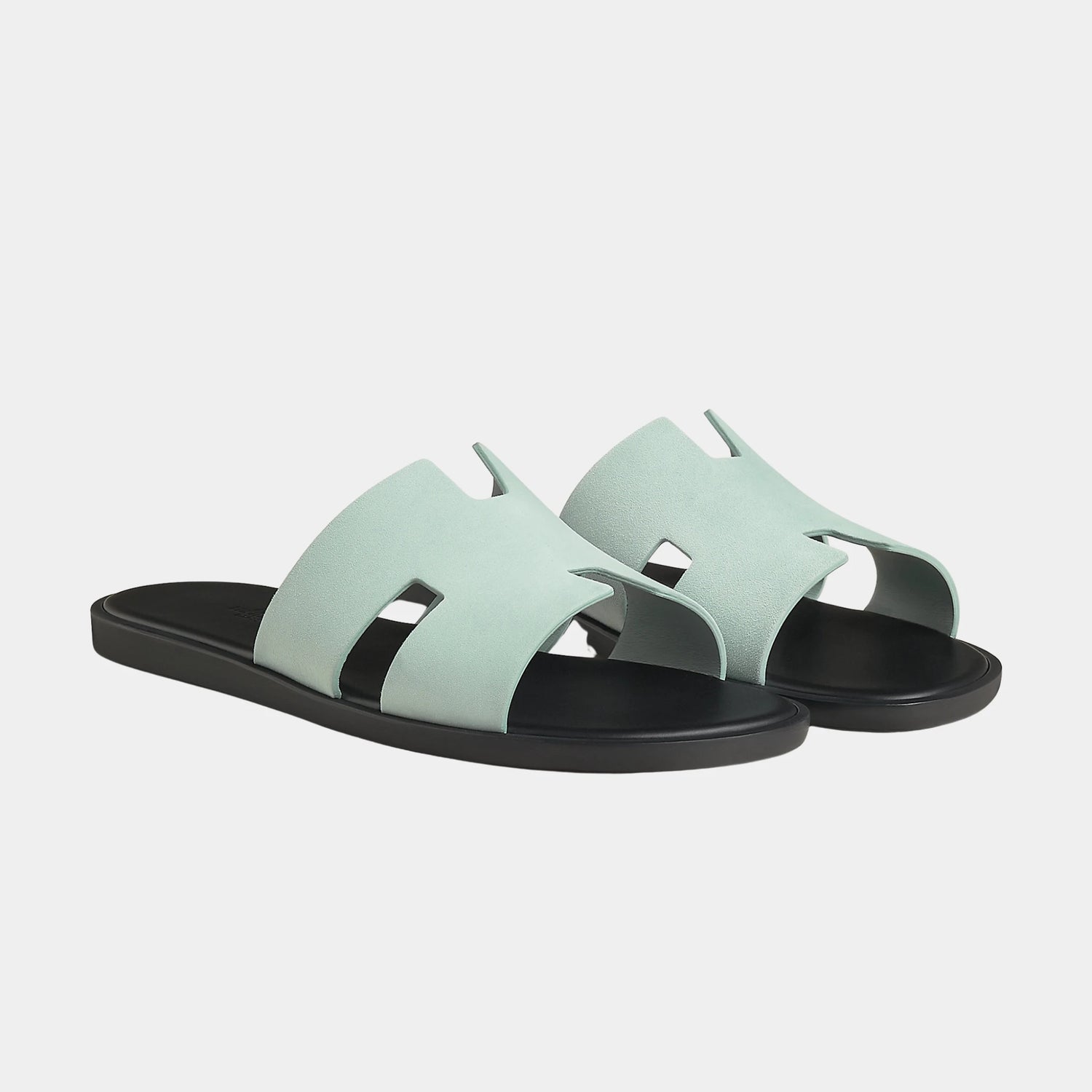 Hermes Izmir Sandal In Suede Goatskin, Bleu Glacier, Front