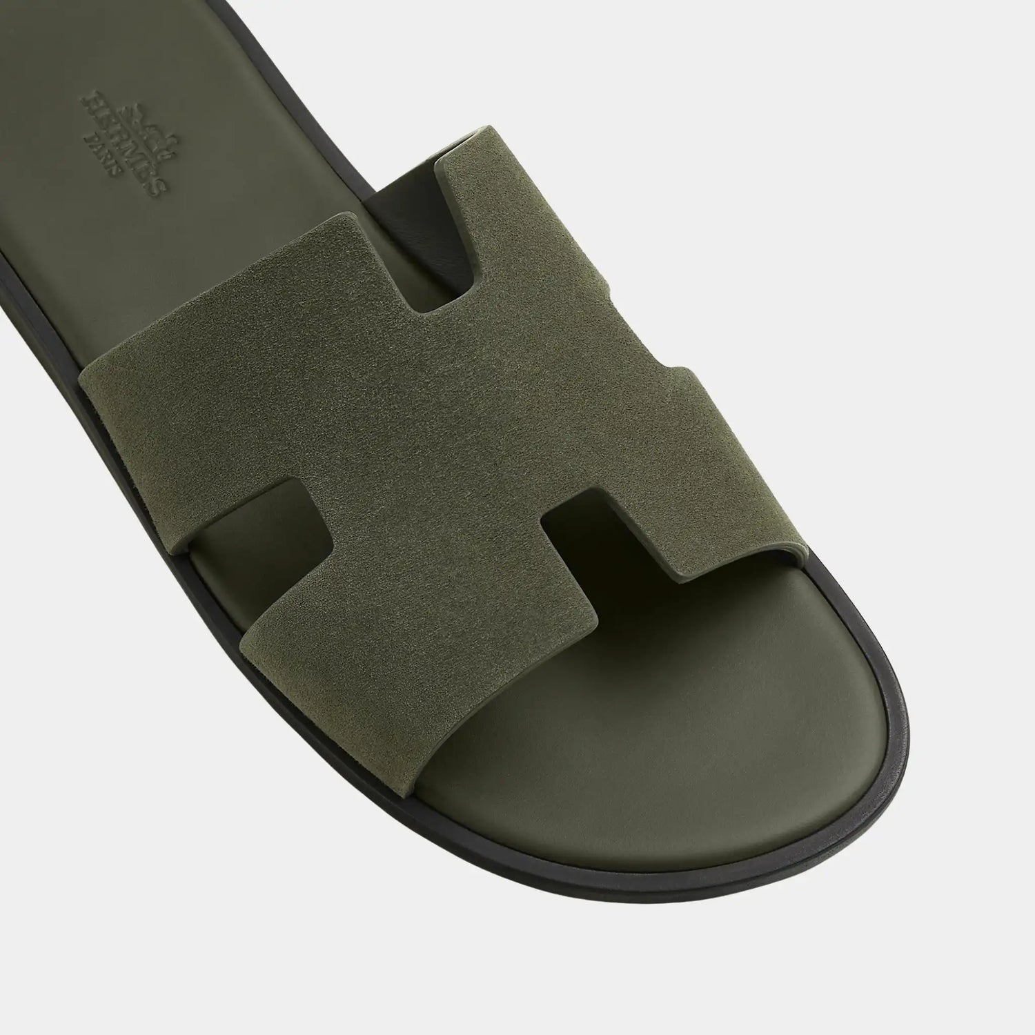 Hermes Izmir Sandal In Suede Goatskin, Vert Foret, Top