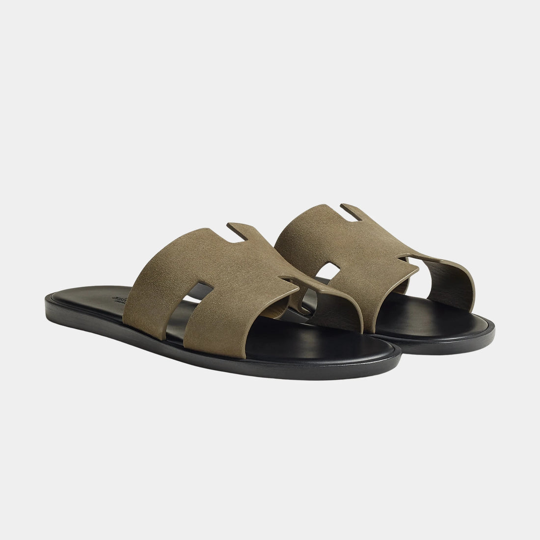 Hermès Mens Suede Leather Sandals Olive Green Slide Slip-On Footwear Hermès Chypre Sandal Vert Toundra Doblis Goatskin | Mightychic main image 4