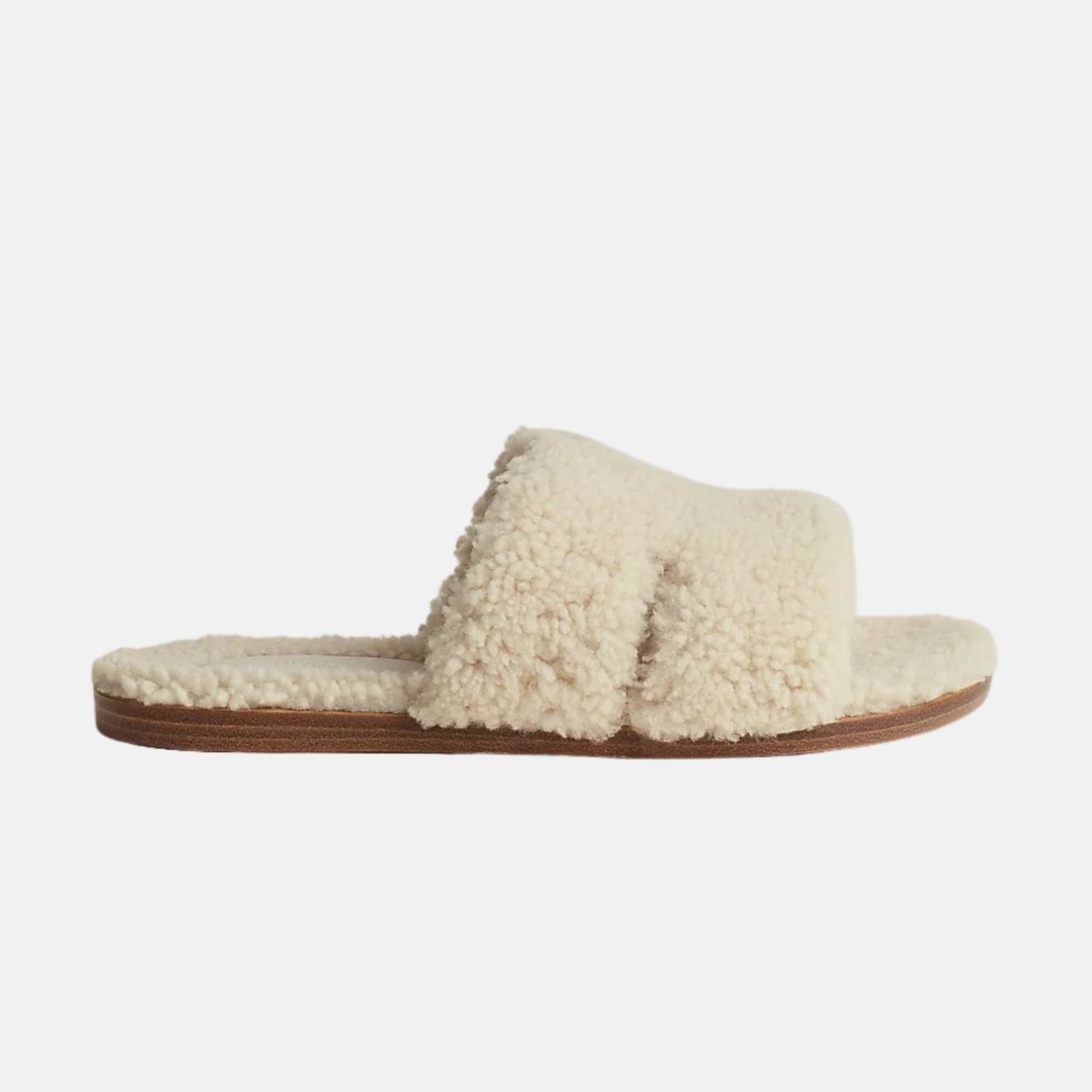 Hermes Izmir Sandal In Shearling, Ecru, Side