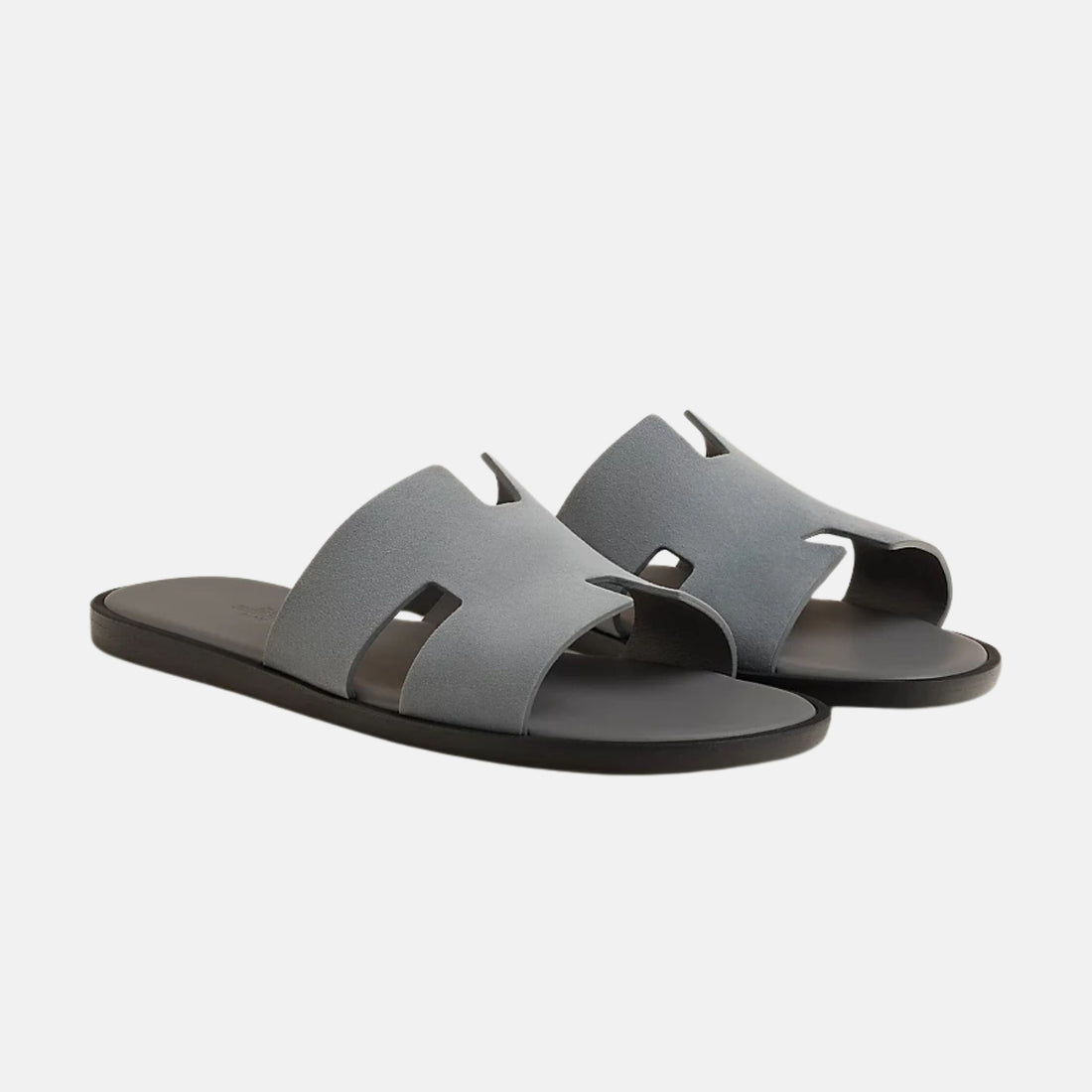 Hermes Izmir Sandal In Suede Goatskin, Gris Orage, Gris Osmium, Front