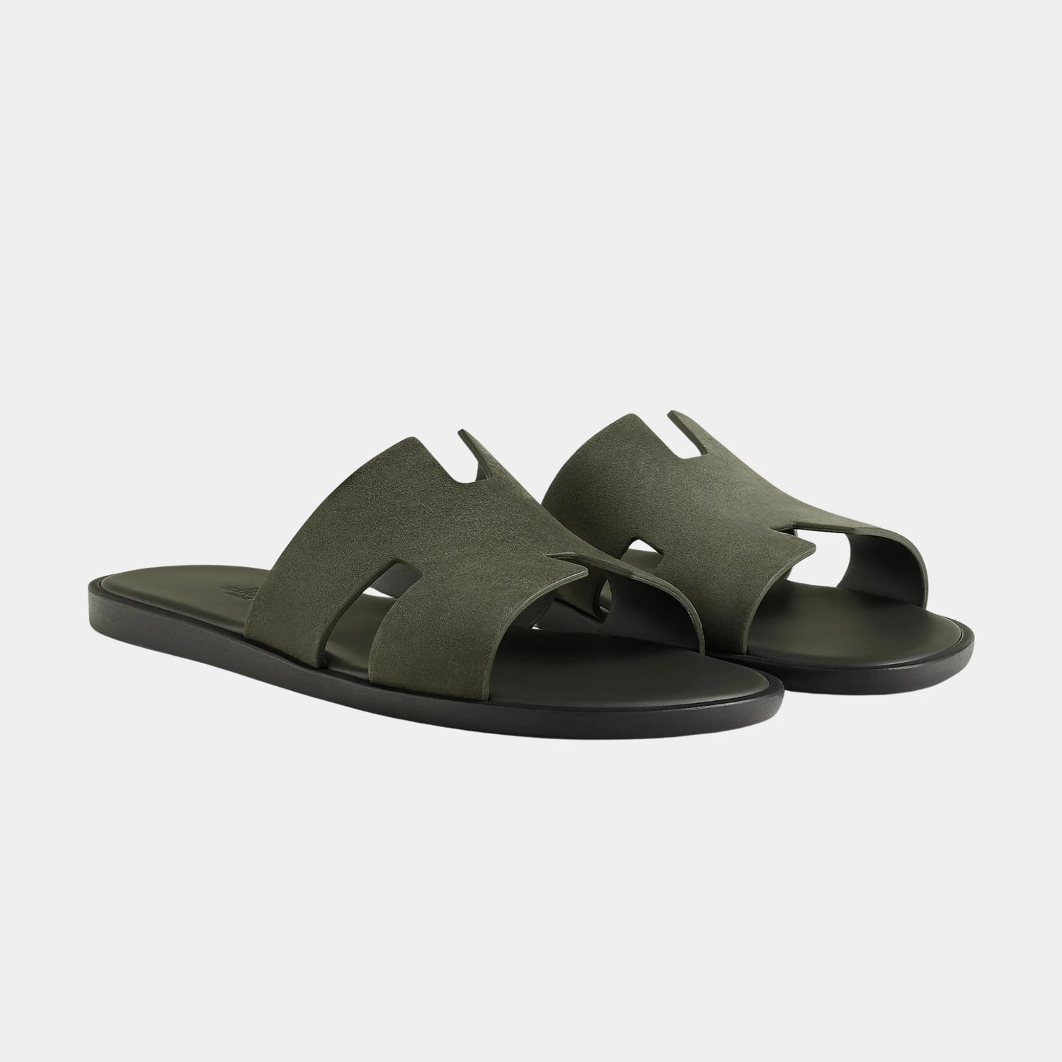 Hermes Izmir Sandal In Suede Goatskin, Vert Foret, Front