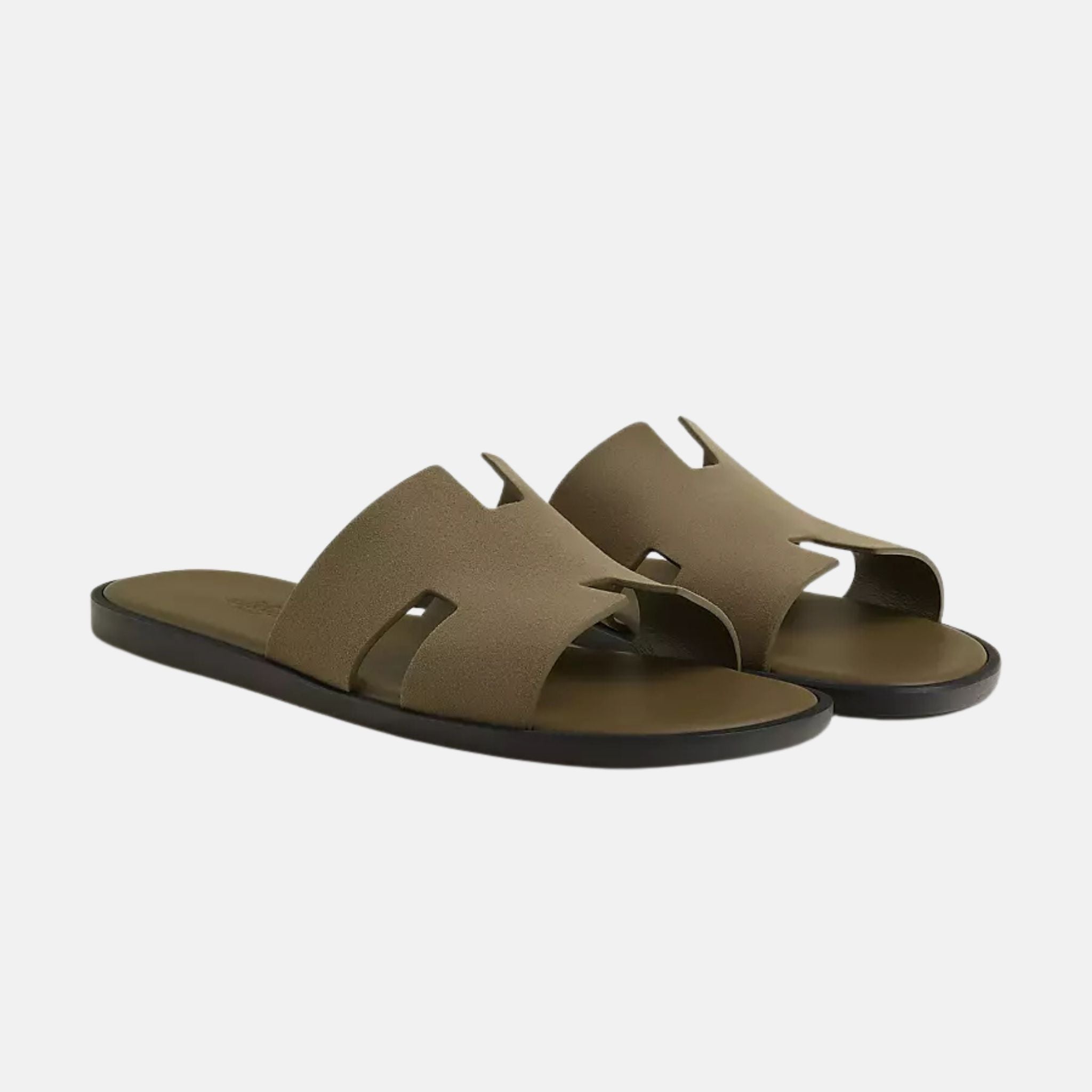 Hermes Izmir Sandal In Suede Goatskin, Vert Toundra, Front