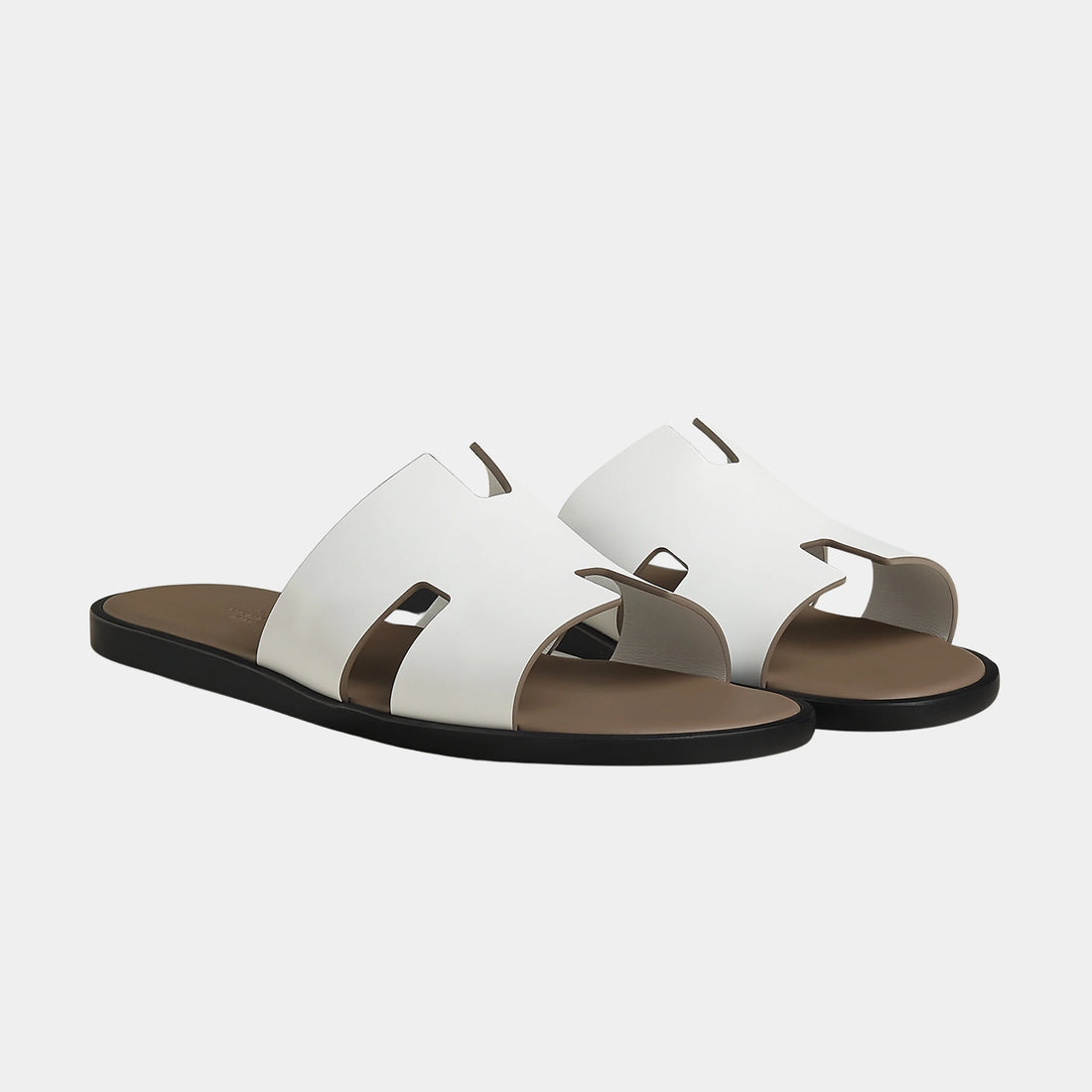 Hermes Izmir Sandal in Two Tone Calfskin, Blanc, Etoupe, Front