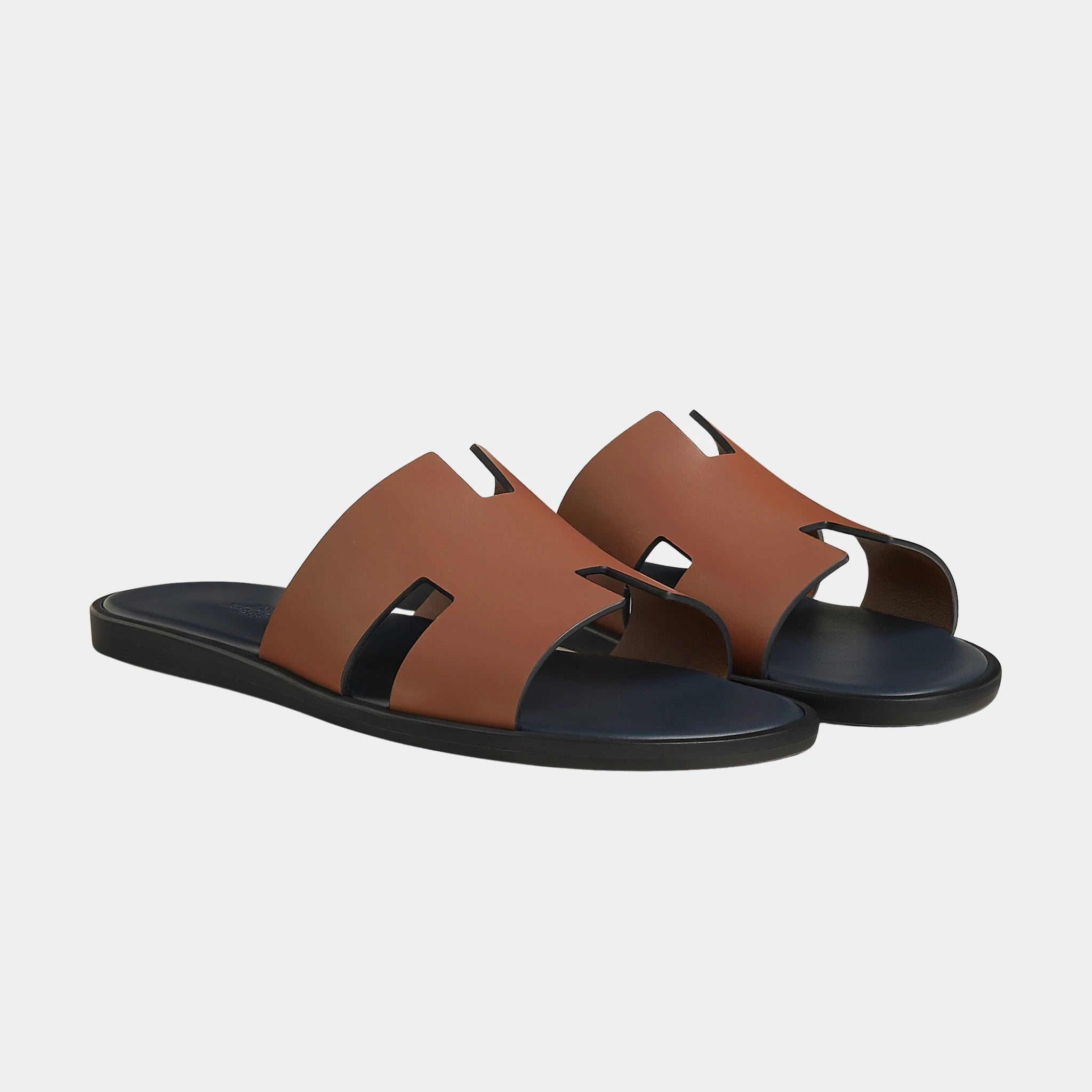 Hermes Izmir Sandal in Two Tone Calfskin, Gold, Marine, Front