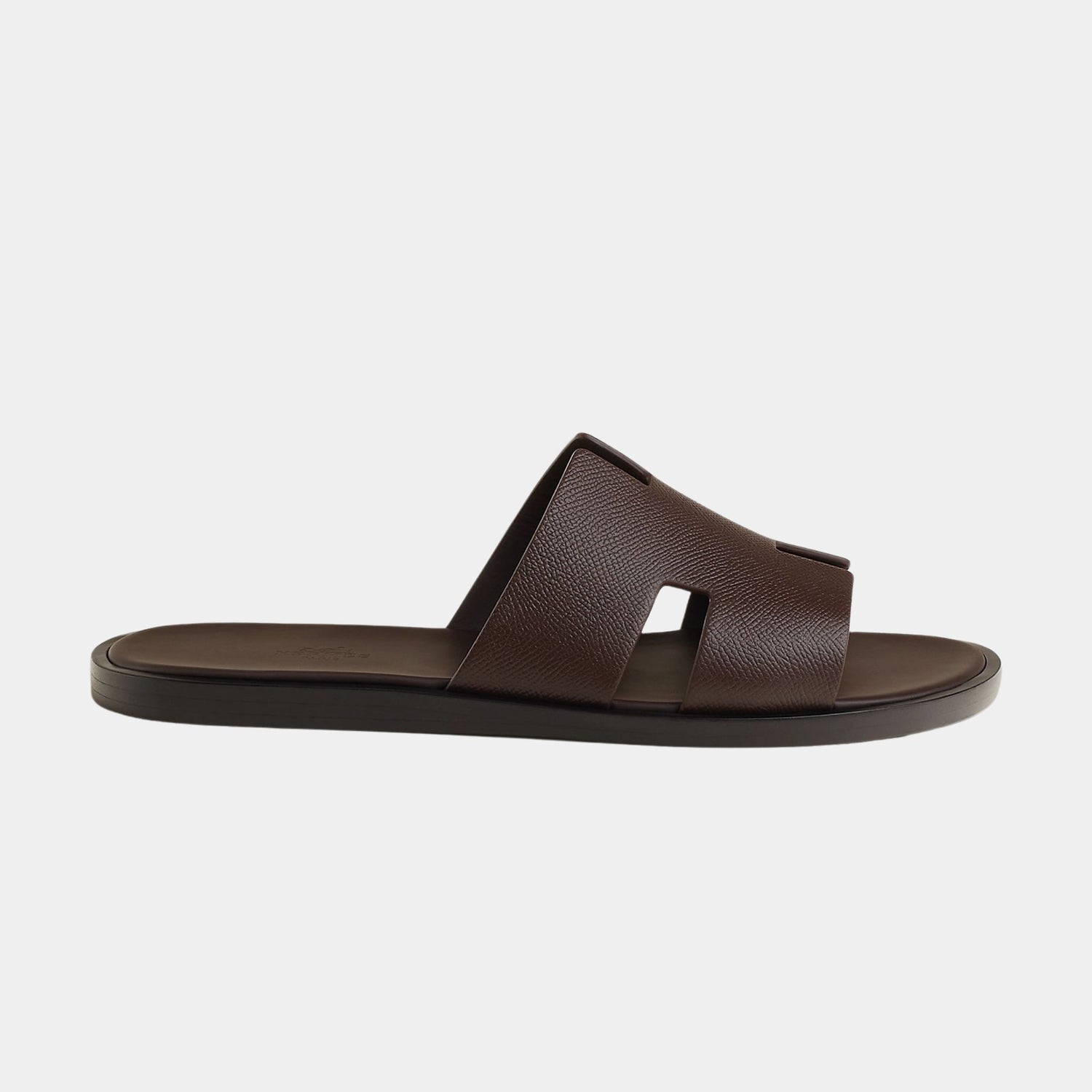 Hermes Izmir Sandals Shiny Grained Calfskin, Marron Pecan, Marron Ebene, Side