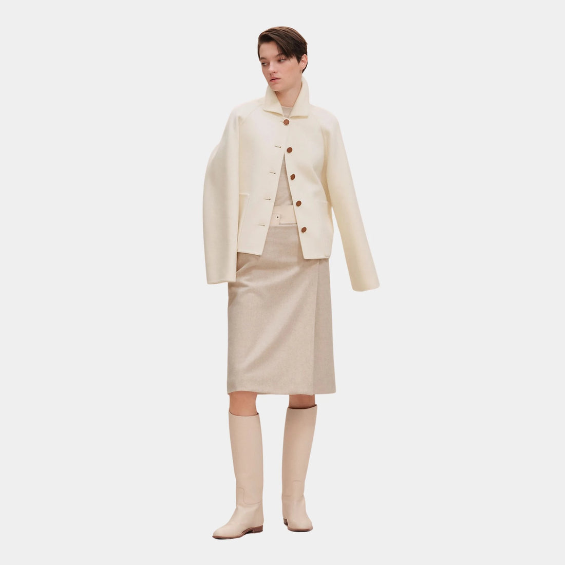 Hermes Jacket in Double-sided Cashmere, Blanc Naturel, Front