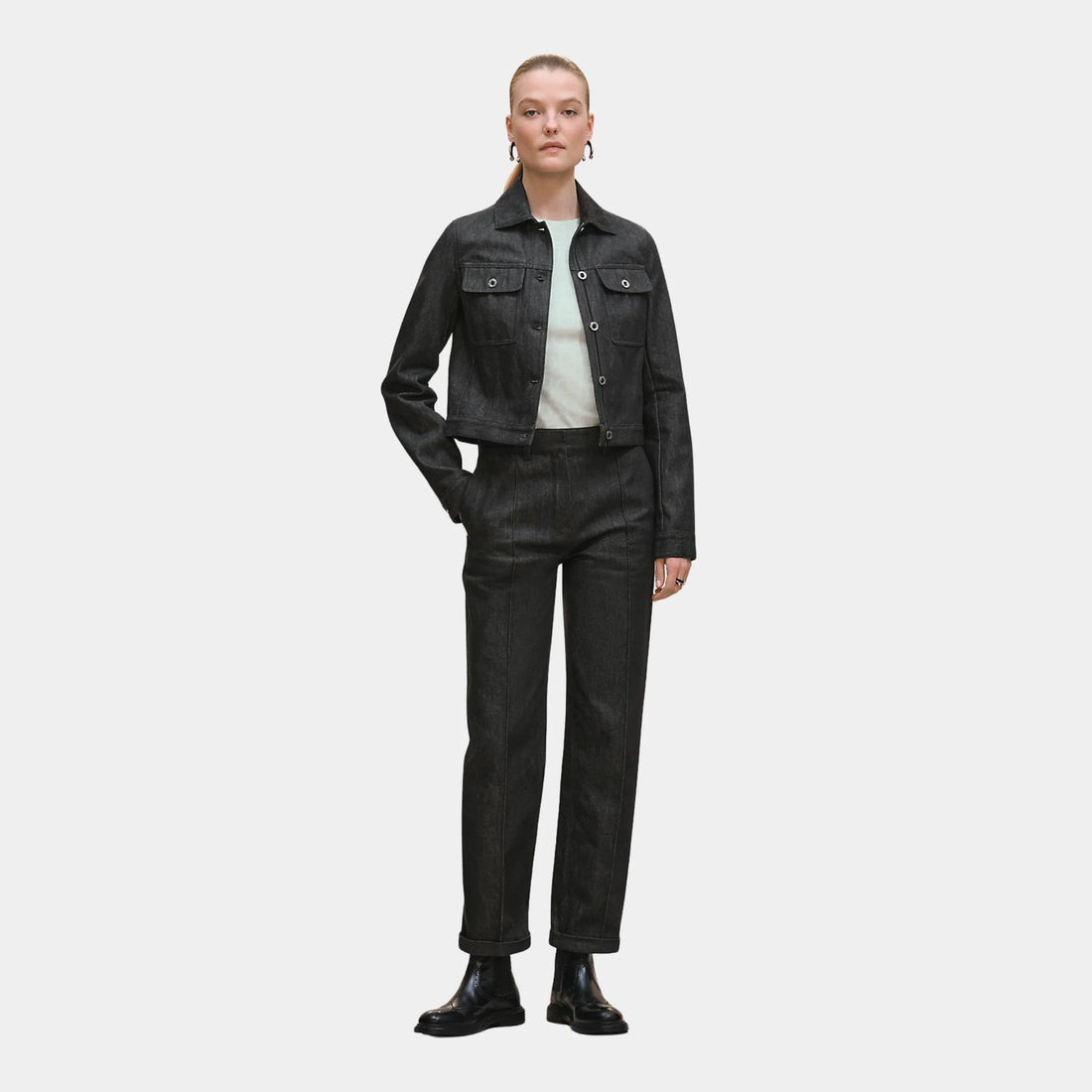 Hermes Jacket in Natural Pigment Denim, Gris Carbone, Front