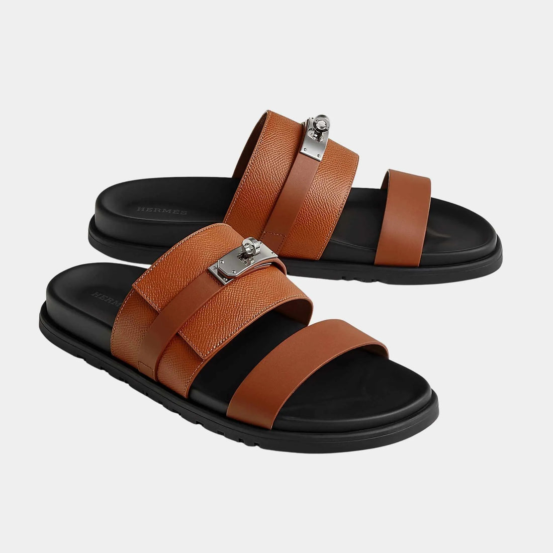 Hermes Jackson Sandal in Epsom Heritage Calfskin and Calfskin, Gold, Front