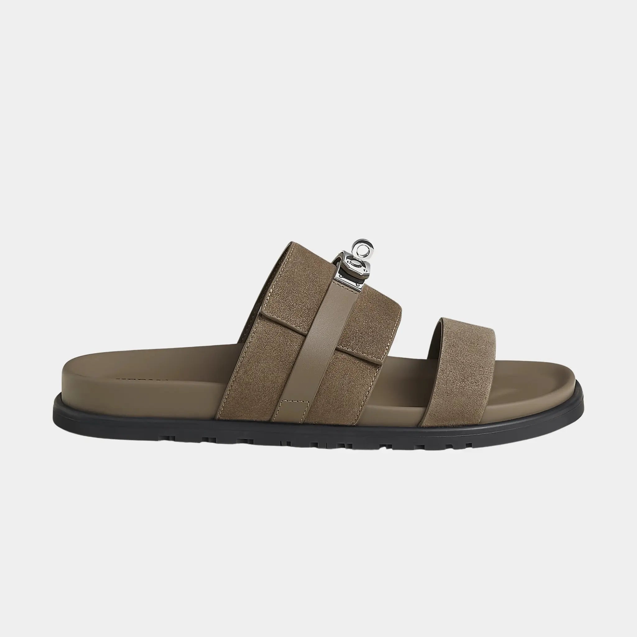 Hermes Jackson Sandals Suede Goatskin And Calfskin, Etoupe, Side