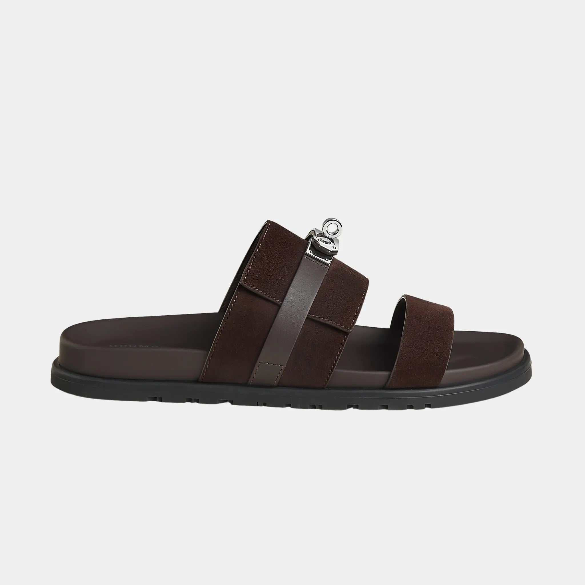 Hermes Jackson Sandals Suede Goatskin And Calfskin, Marron Ebene, Side