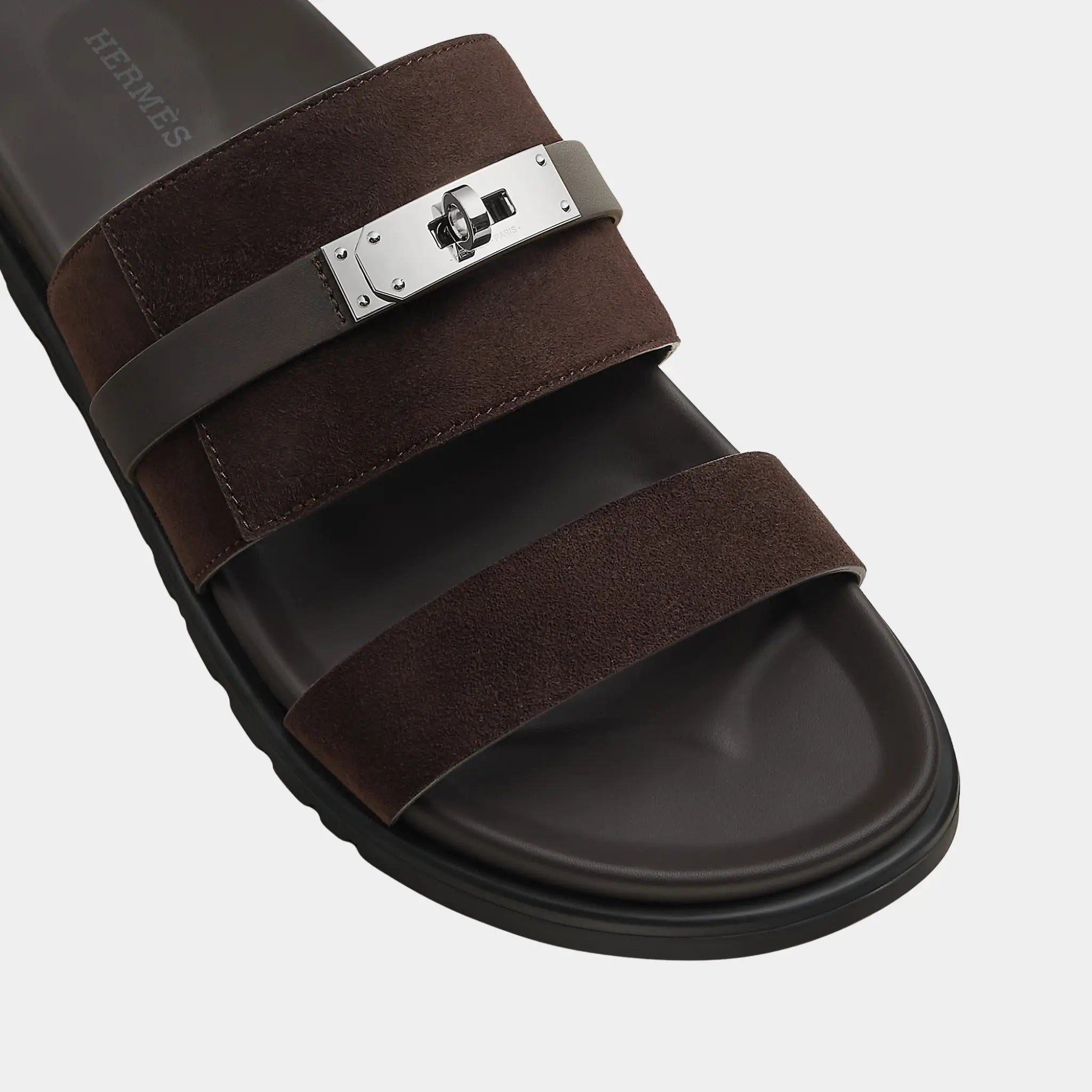Hermes Jackson Sandals Suede Goatskin And Calfskin, Marron Ebene, Top