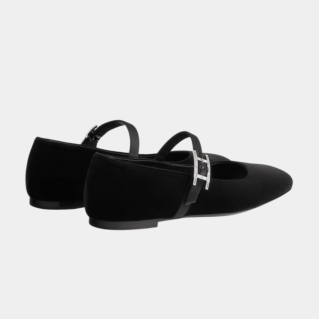 Hermes Jane Ballerinas in Velvet and Satin Fabric, Noir, Back