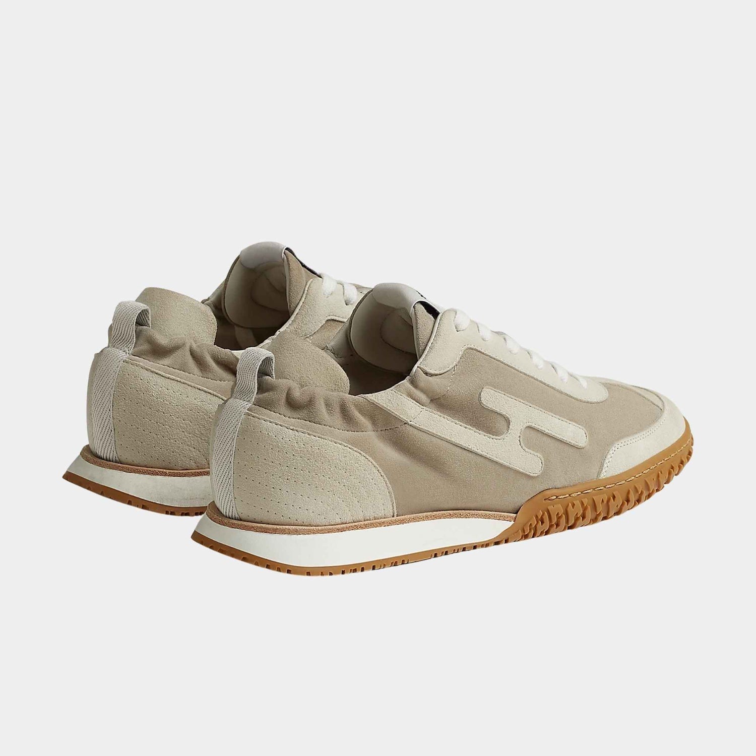 Hermes Jet Sneaker in Suede Goatskin, Rose Antique, Beige Esquisse, Glaise, Back