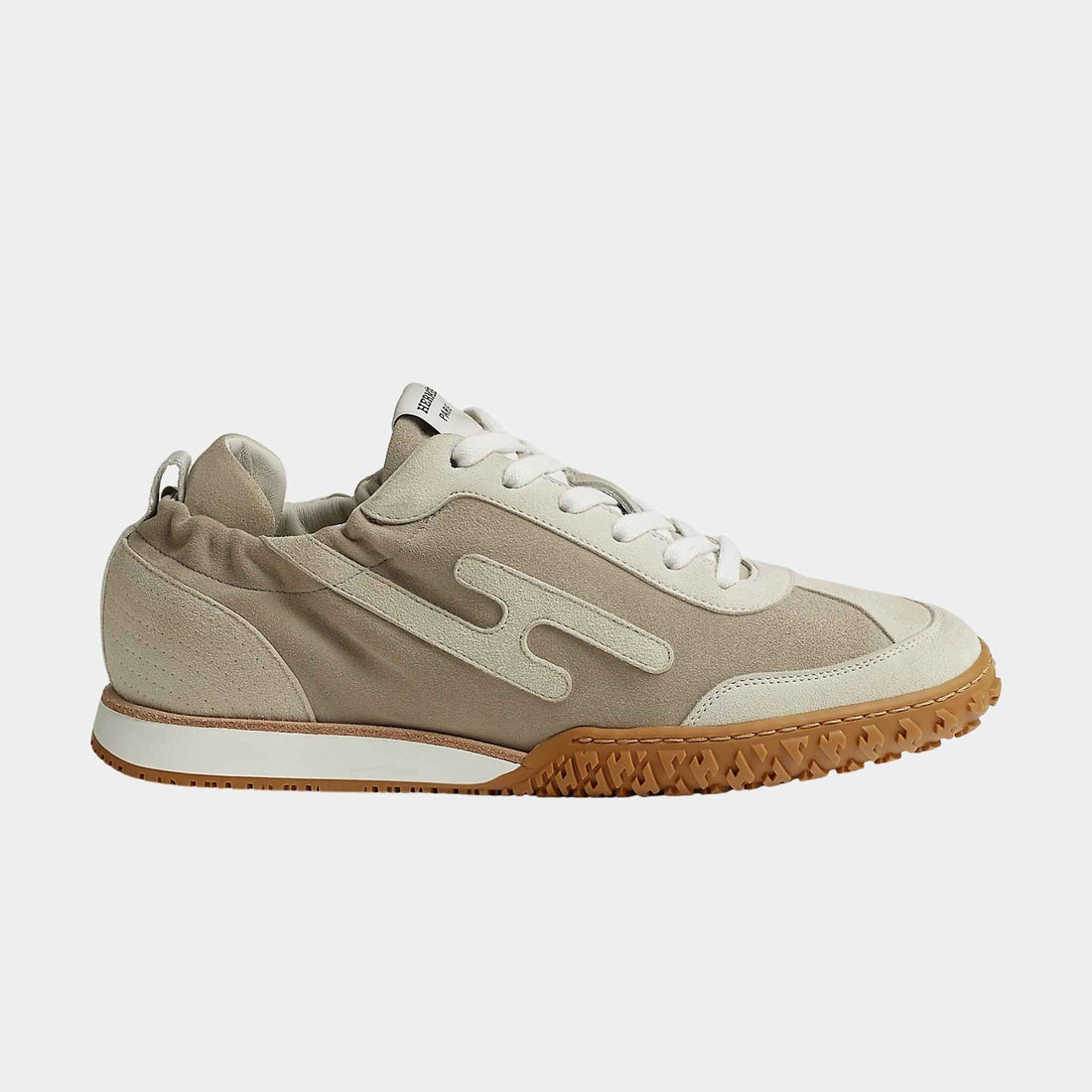 Hermes Jet Sneaker من جلد ماعز شمواه، وردي عتيق، بيج إسكيز، غليز، جانبي