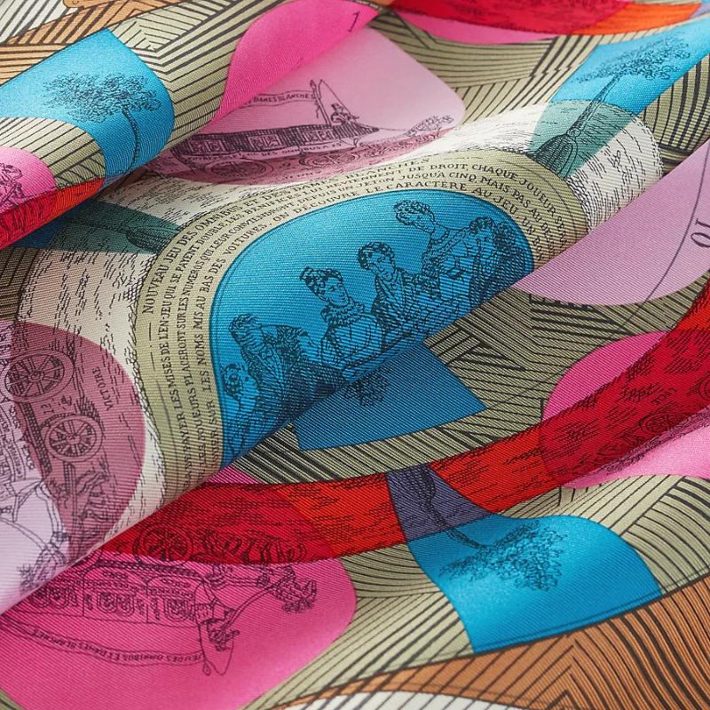 Hermes Jeu des Omnibus Remix Scarf 45, beige / rose / bleu, Closeup