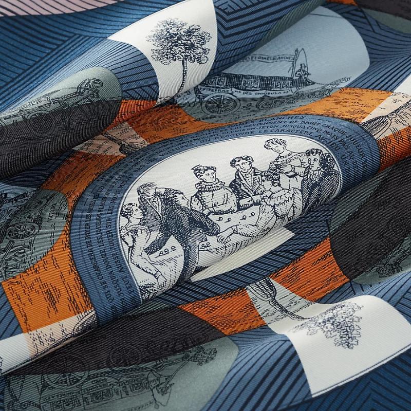 Hermes Jeu des Omnibus Remix Scarf 45, Marine / Vert / Ciel, Closeup