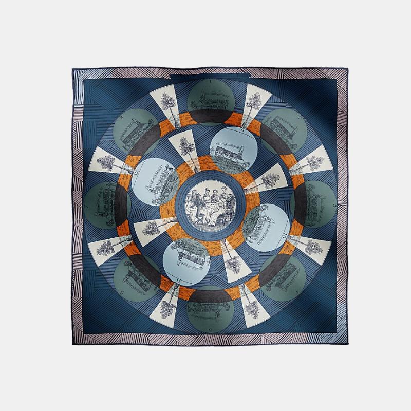 Hermes Jeu des Omnibus Remix Scarf 45, Marine / Vert / Ciel, Front