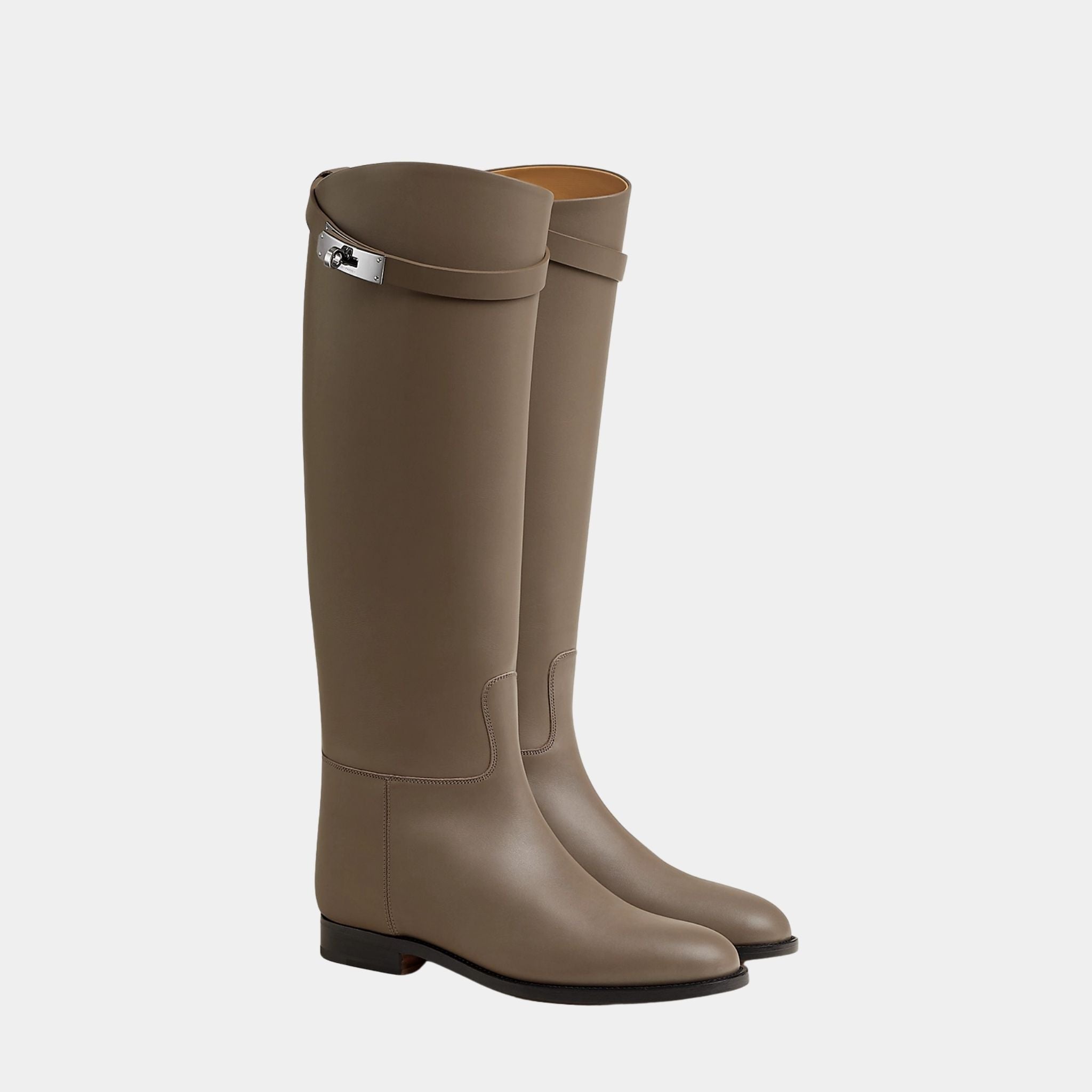 Hermes Jumping Boots in Box Calfskin, Etoupe, Front