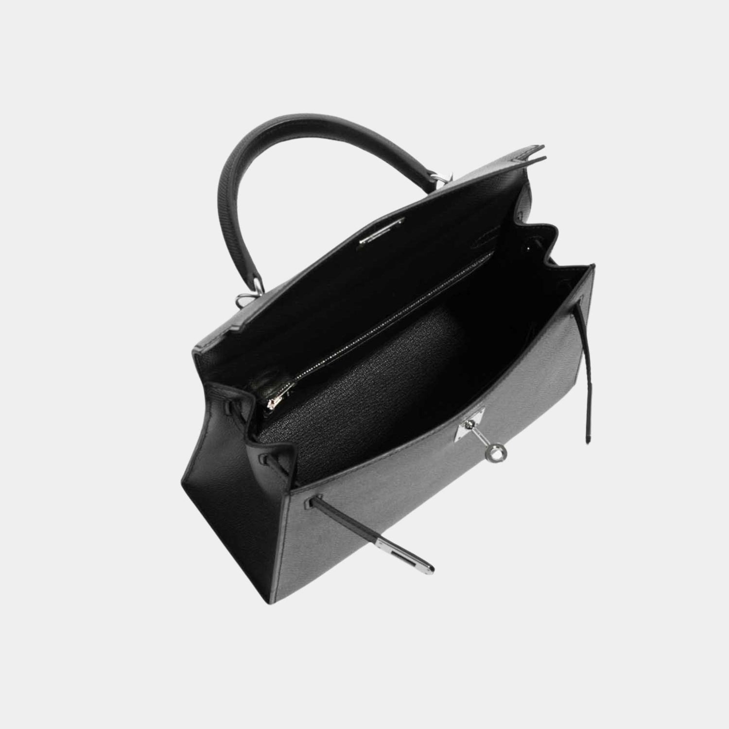 Hermes Kelly 25 Epsom Black PHW, Top, Opned