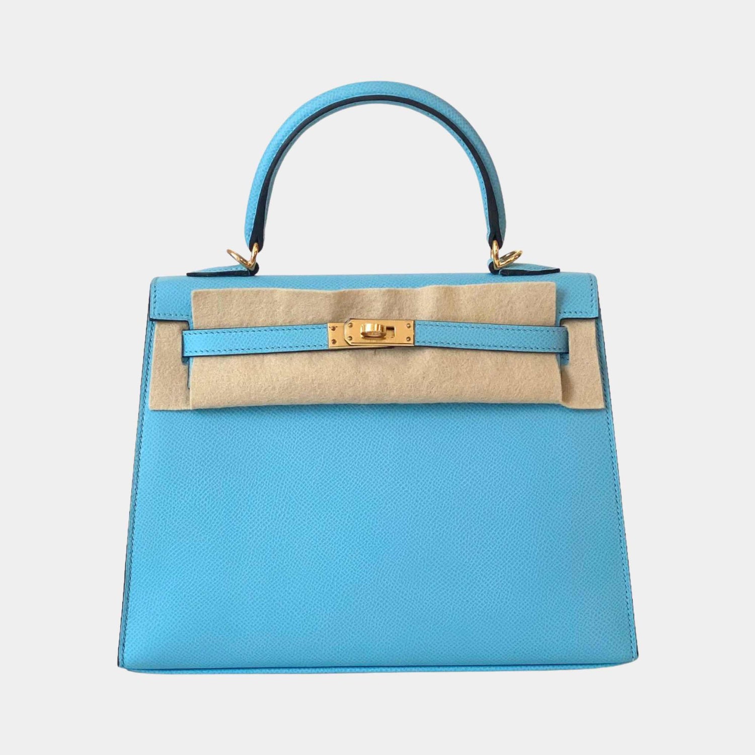 Hermes Kelly 25 Epsom Bleu Céleste GHW, Front