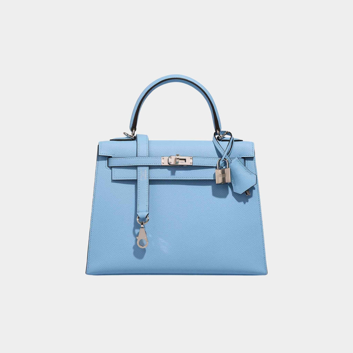 حقيبة Kelly 25 من جلد Epsom باللون Bleu Celeste مع إكسسوارات بلاديوم