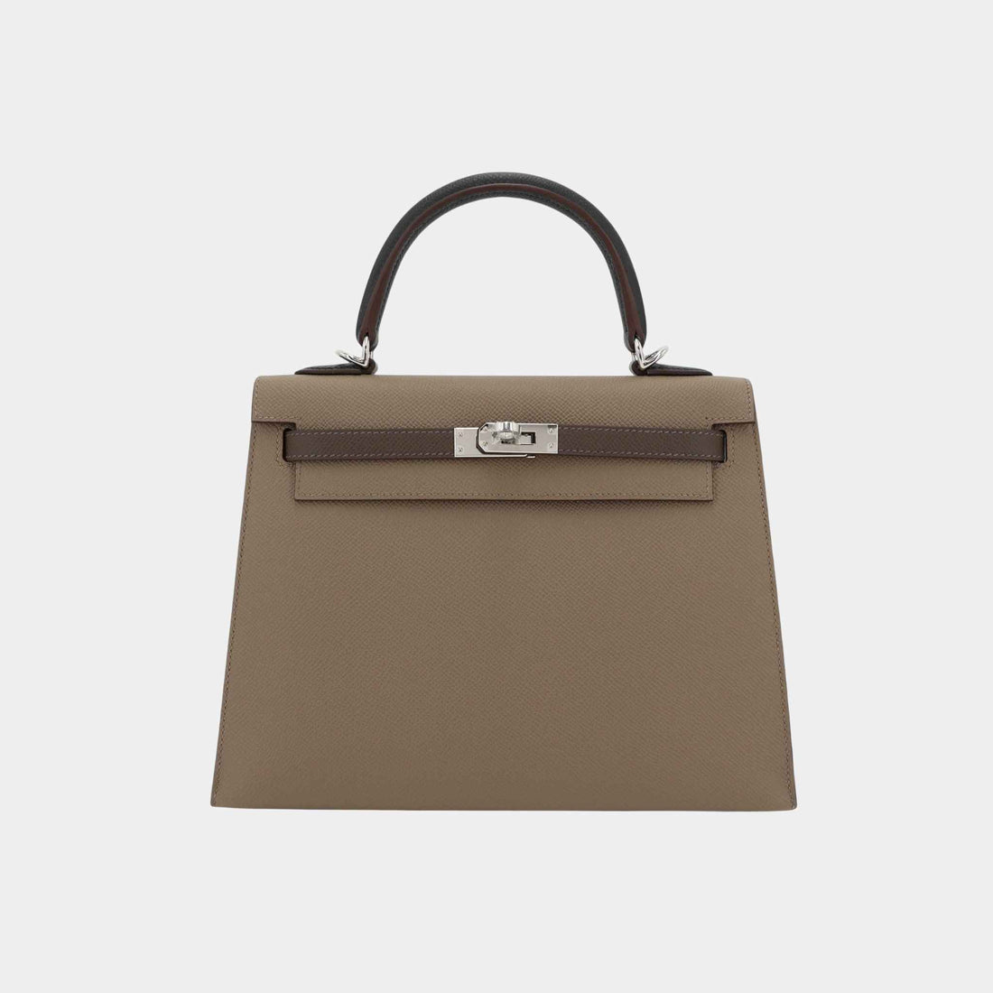 Hermes Kelly 25 Epsom Sellier Etoupe/Ecorce/Black PHW, Front