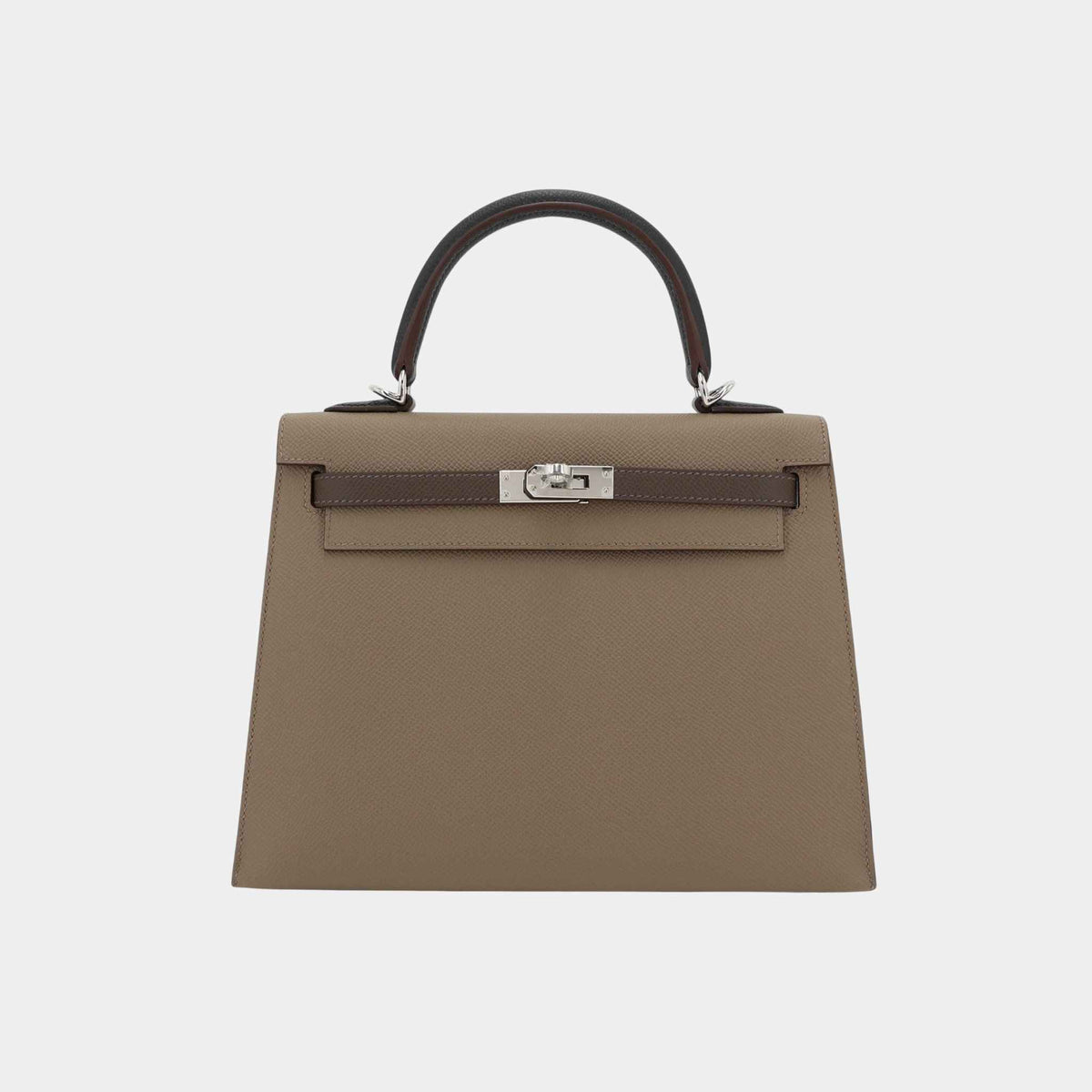 حقيبة Kelly 25 Epsom Sellier بلون Etoupe/Ecorce/Black مع حليات بلاديوم