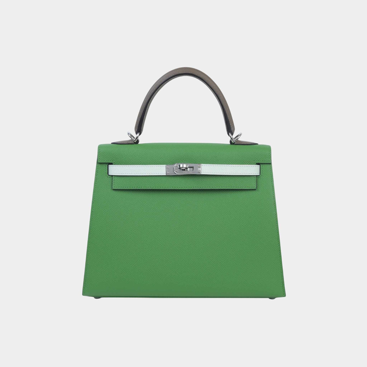 حقيبة Kelly 25 Epsom Sellier بلون Etoupe/Vert Fizz/Vert Yucca مع حليات بلاديوم