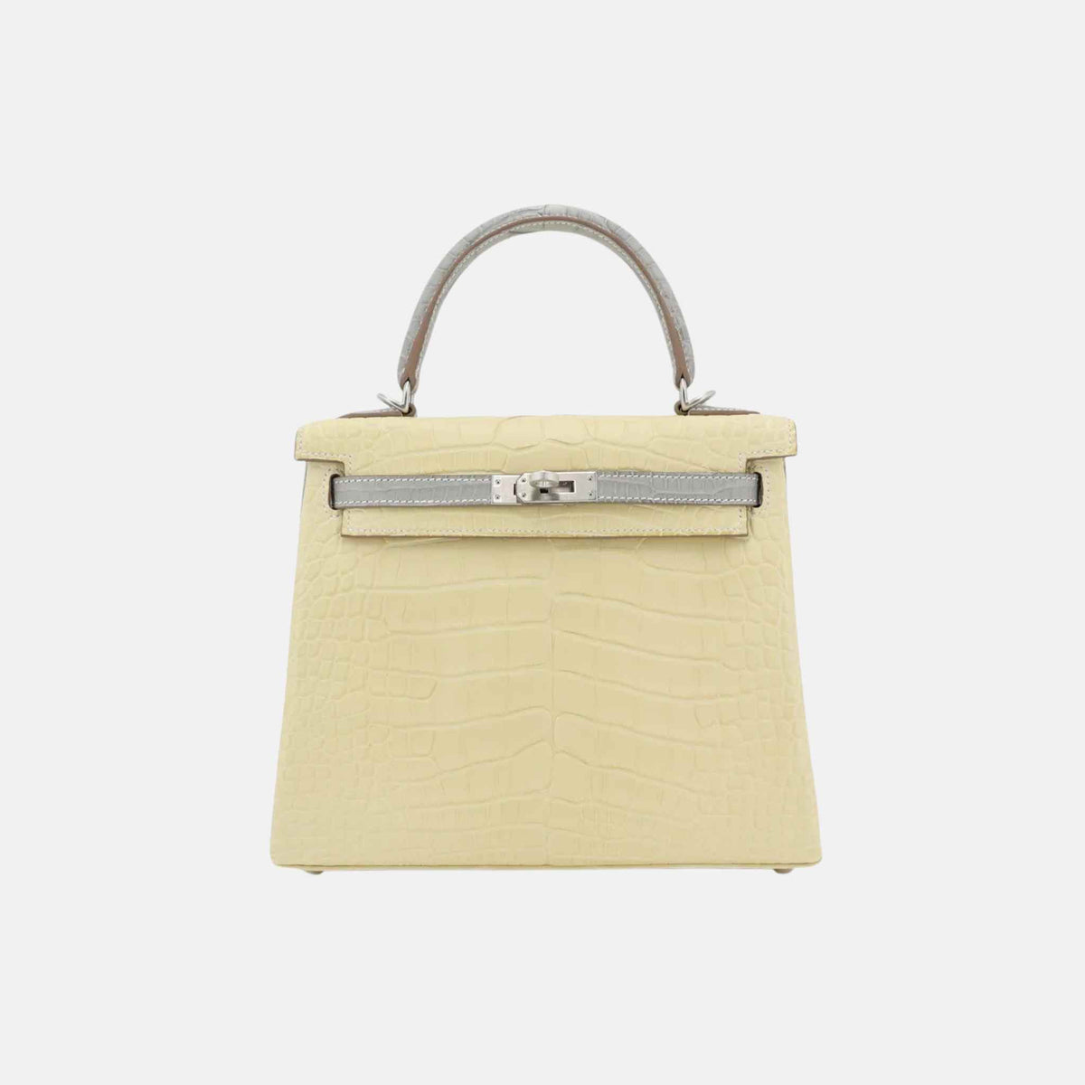 حقيبة Kelly 25 HSS من تمساح Alligator بلون Vanille/Gris Perle مع حليات BPHW