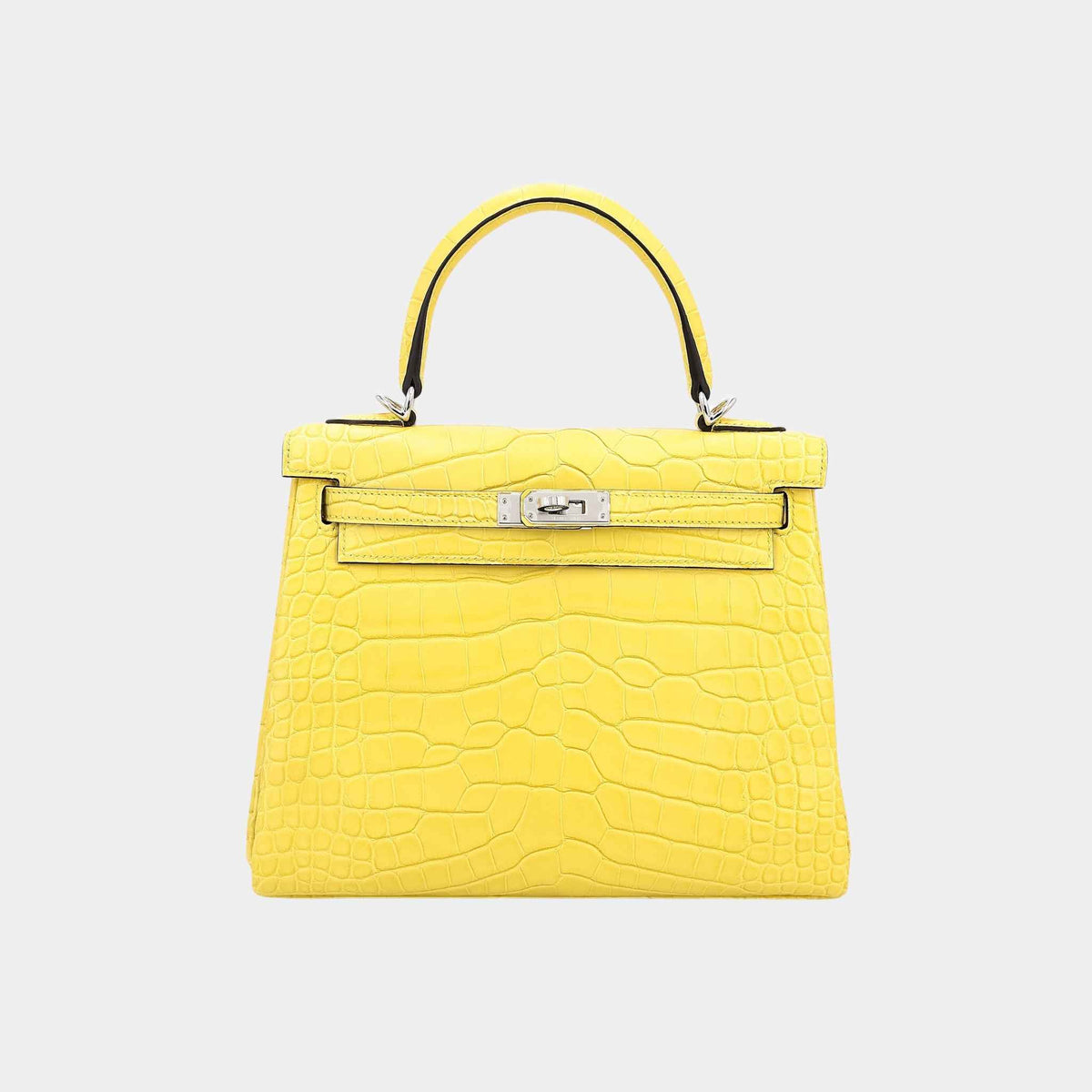حقيبة Kelly 25 من تمساح مات Alligator بلون Mimosa مع حليات بلاديوم