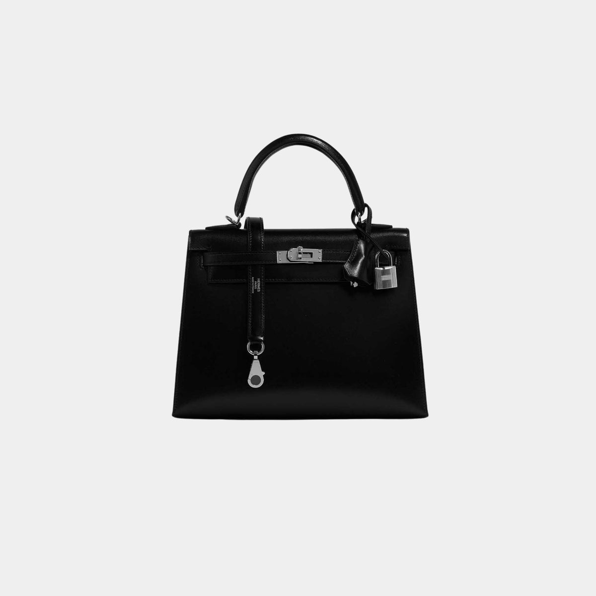 حقيبة Kelly 25 Sellier من جلد Box Calf باللون الأسود مع إكسسوارات بلاديوم
