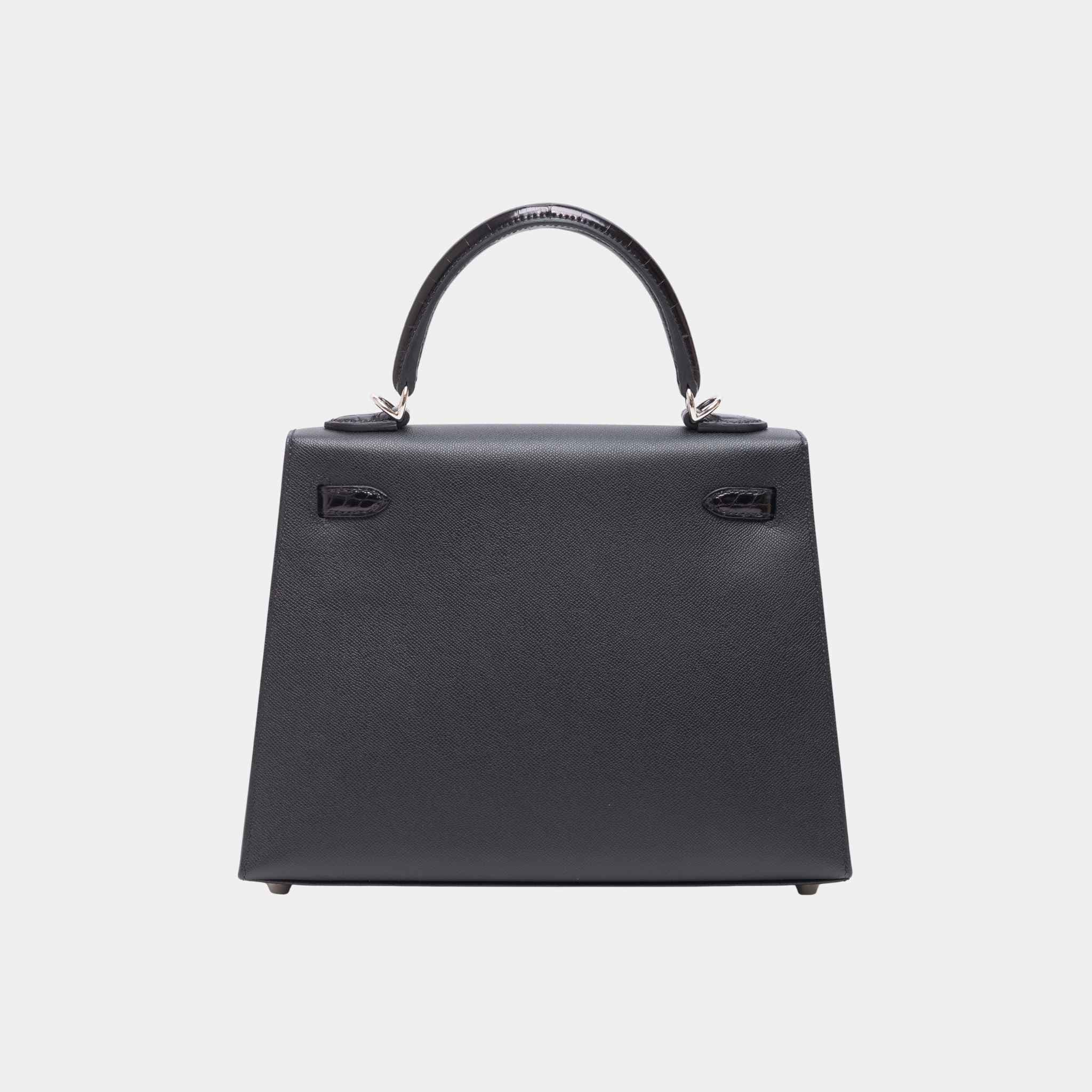 Hermes Kelly 25 Sellier Madame Shiny Niloticus Crocodile Black PHW, Back