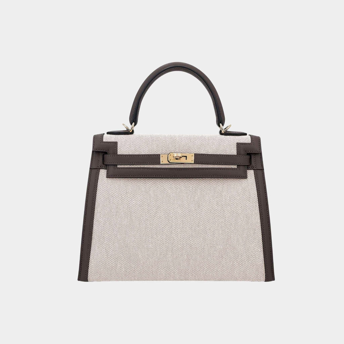 حقيبة Kelly 25 Sellier من Swift وقماش بلون Beige/Ecorce مع حليات PBHW