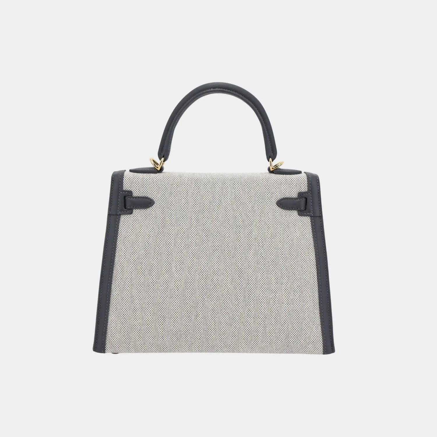 Hermes Kelly 25 Sellier Swift Toile Quadrille-Canvas Ardoise/Ecru GHW, Back