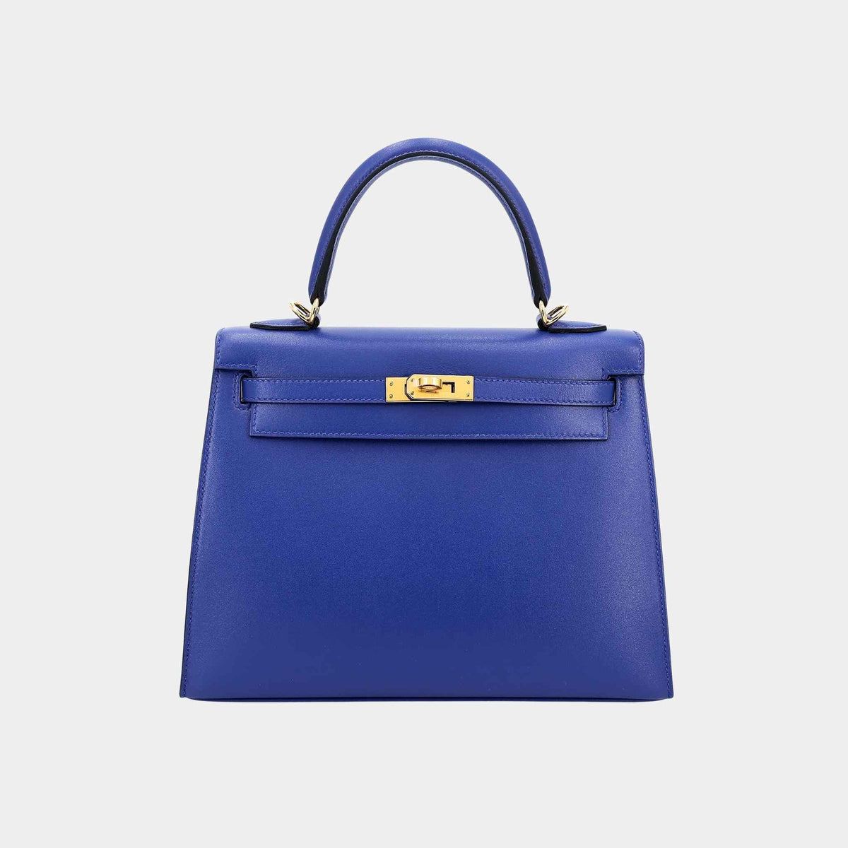 حقيبة Kelly 25 Sellier Tadelakt بلون Bleu Electrique مع حليات ذهبية