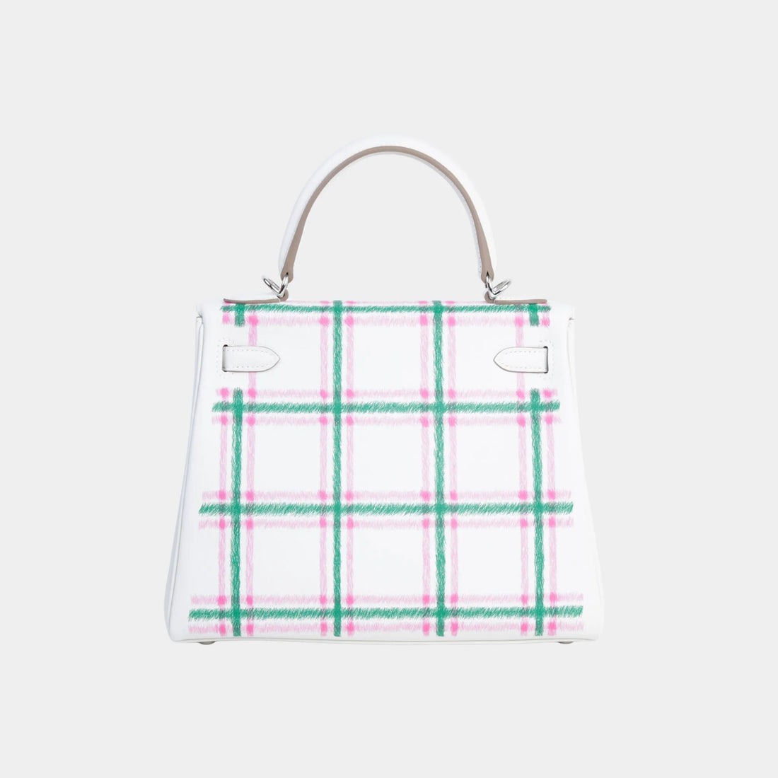 Hermes Kelly 25 سويفت رمادي باهت/أخضر متوسط/وردي بابلغام PHW، خلفي