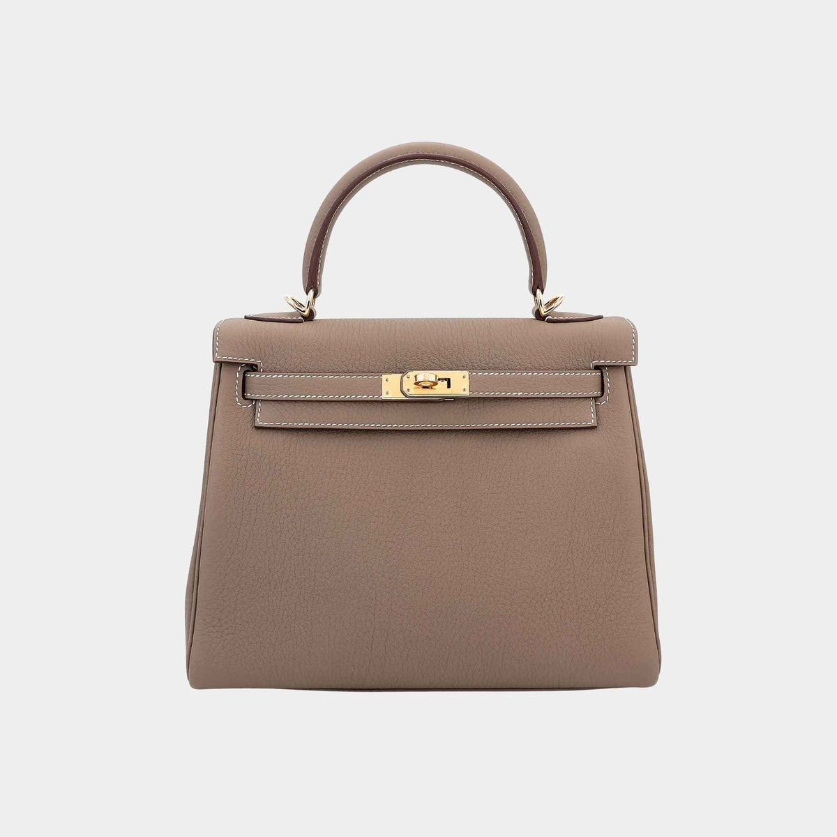 حقيبة Kelly 25 Togo بلون Etoupe مع حليات ذهبية