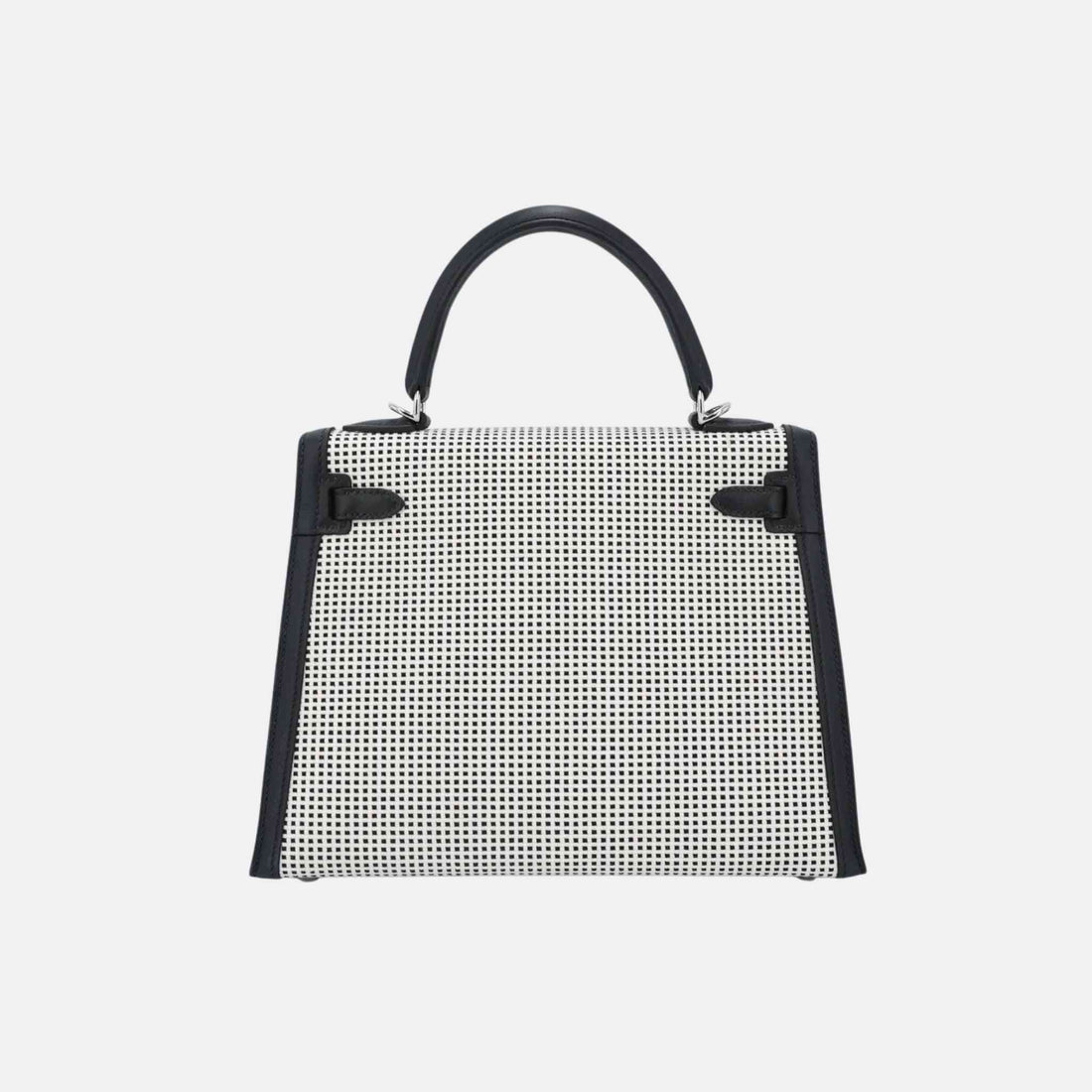 Hermes Kelly 25 Toile Quadrille Canvas-Swift أسود PHW، من الخلف