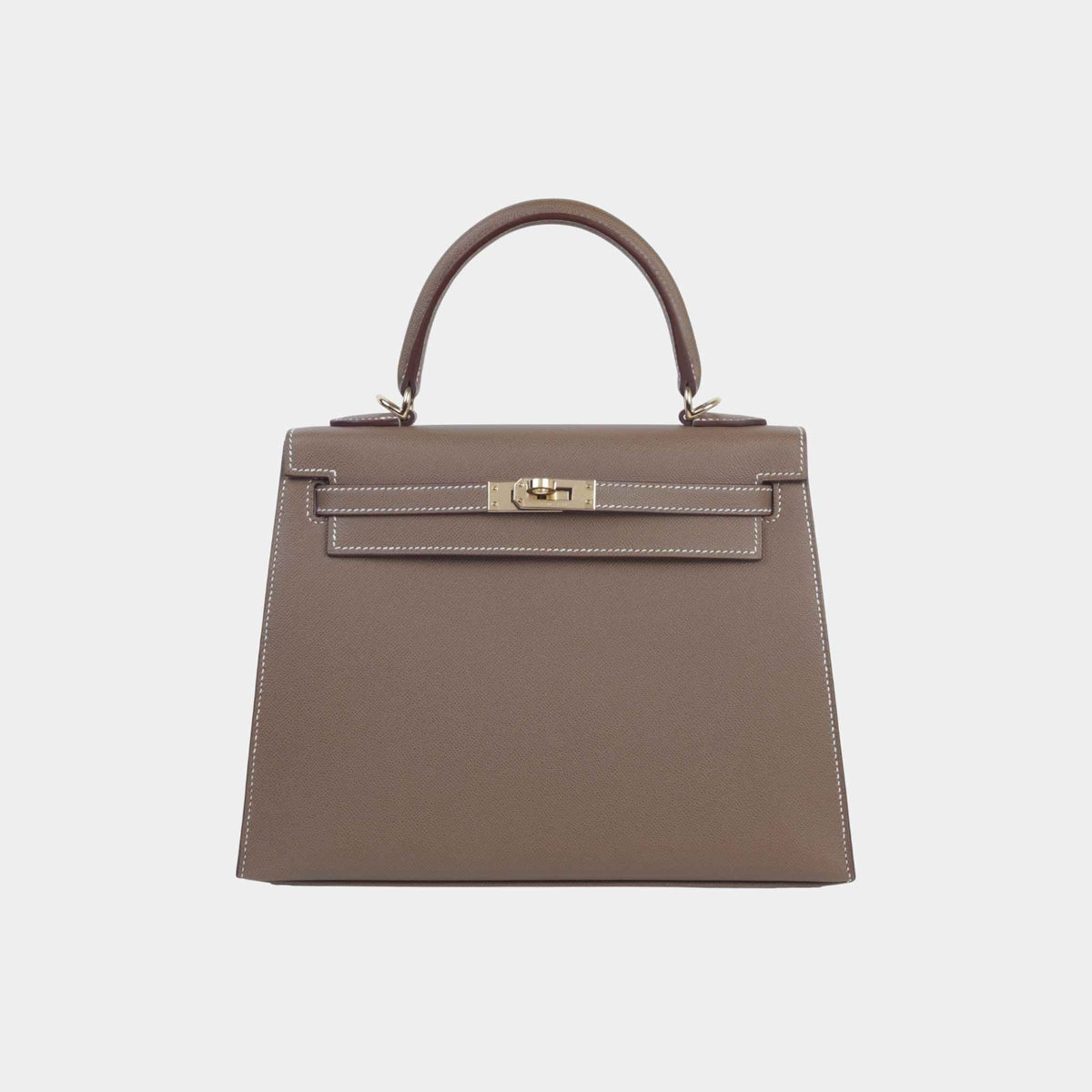 حقيبة Kelly 25 Verso Madame Sellier بلون Etoupe/Bamboo مع حليات PBHW
