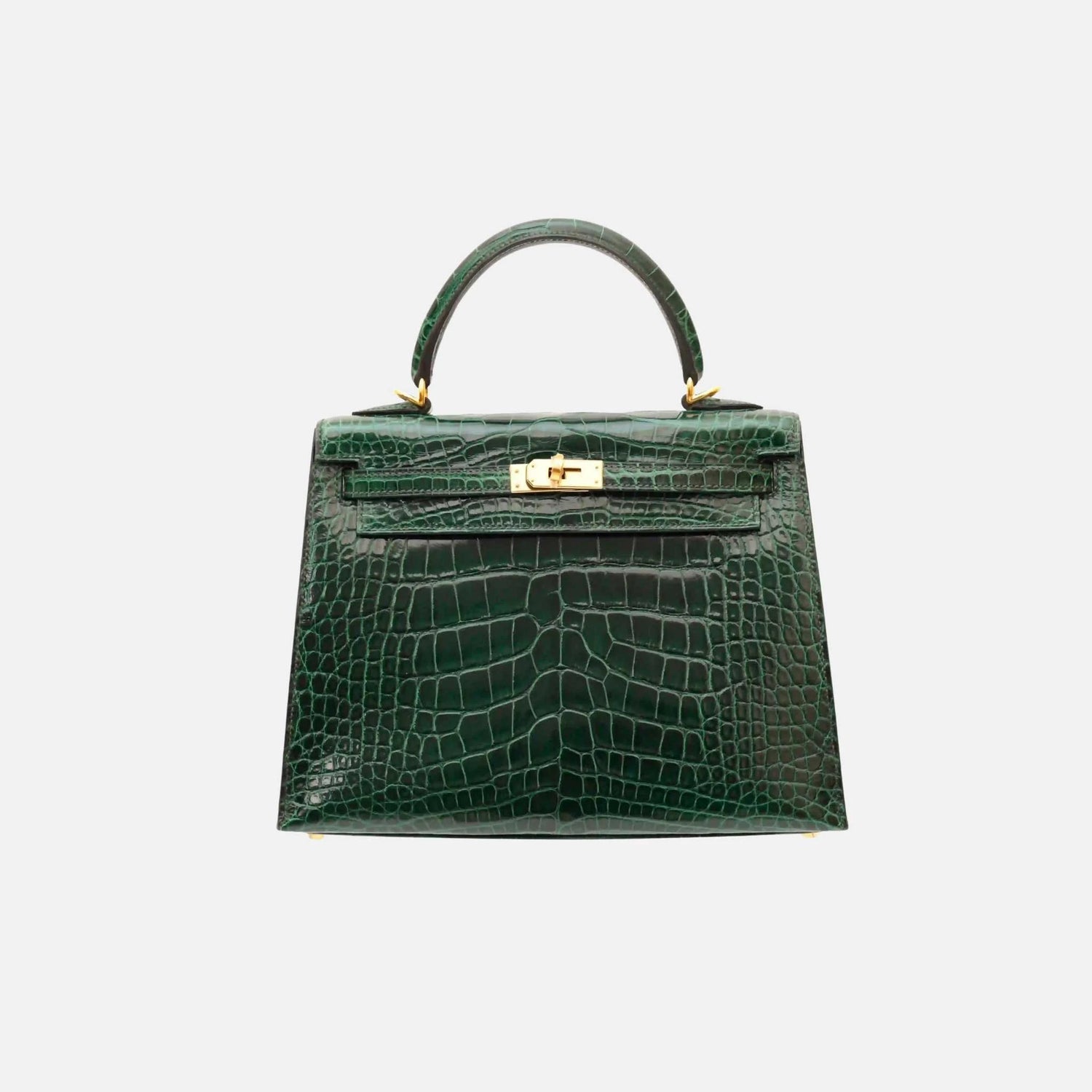 Hermes Kelly 25 Vert Fonce Shiny Alligator GHW, Front