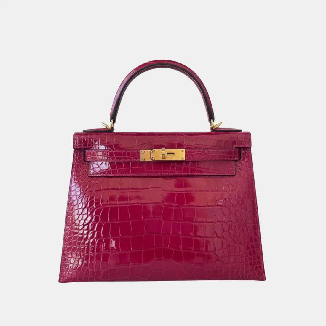 Hermes Kelly 28 Alligator Mississippiensis Lisse Rose Pourpre GHW