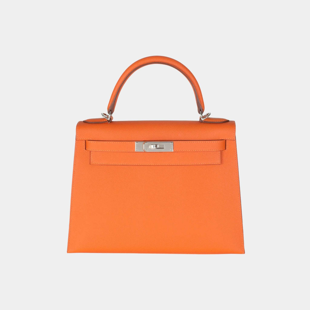 حقيبة Kelly 28 Sellier من جلد Epsom باللون Orange مع إكسسوارات بلاديوم