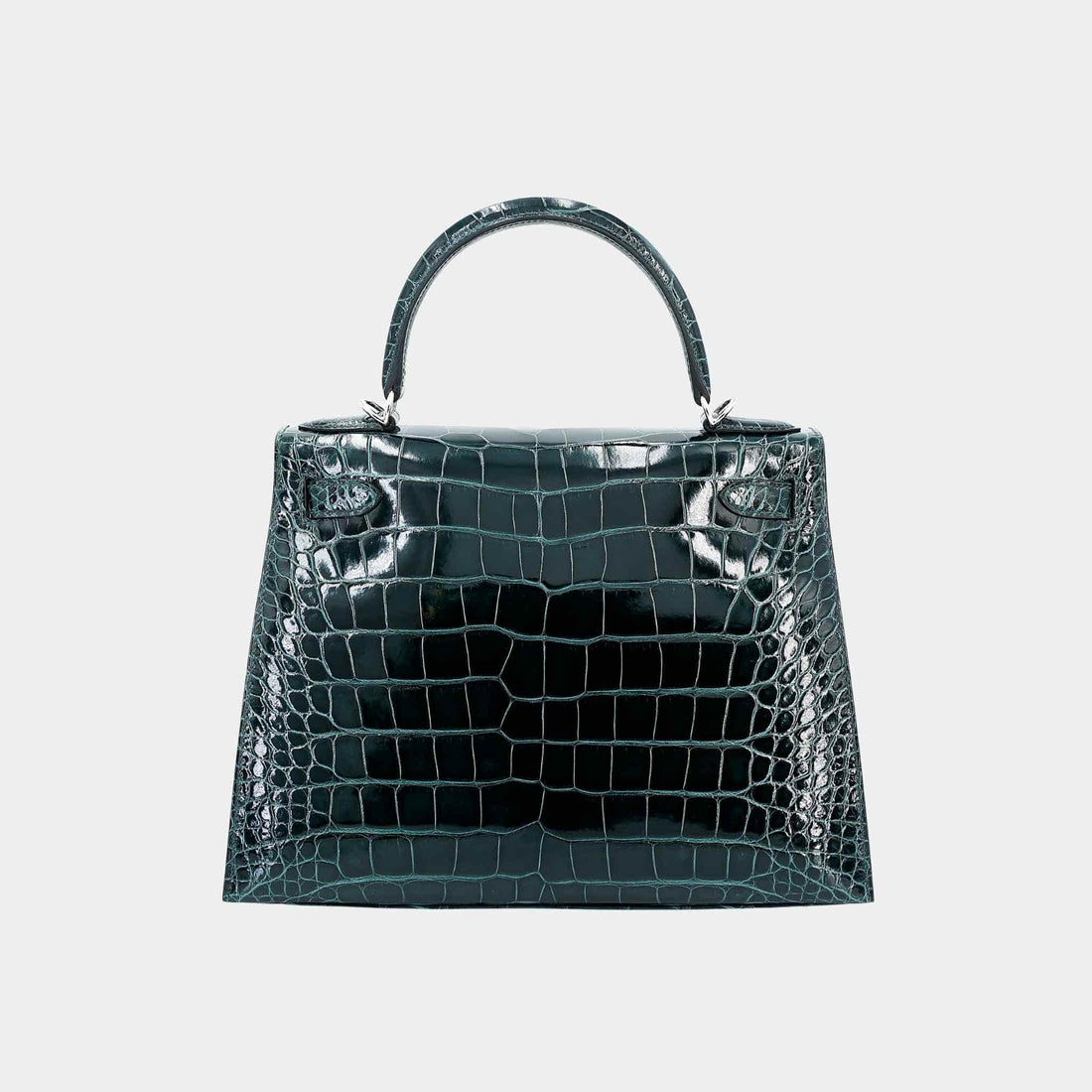 Hermes Kelly 28 سيلير جلد تمساح لامع Vert Cypress PHW، الظهر