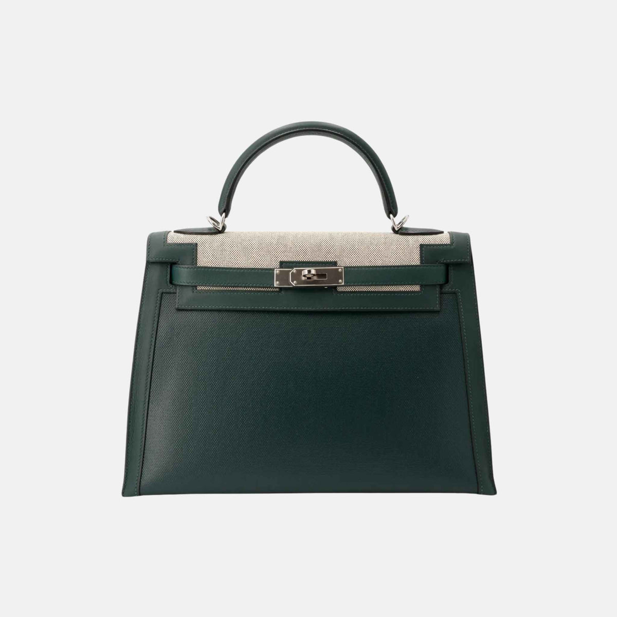 حقيبة Kelly 32 Swift Toile Berline قماش بلون Vert Cypress مع حليات بلاديوم