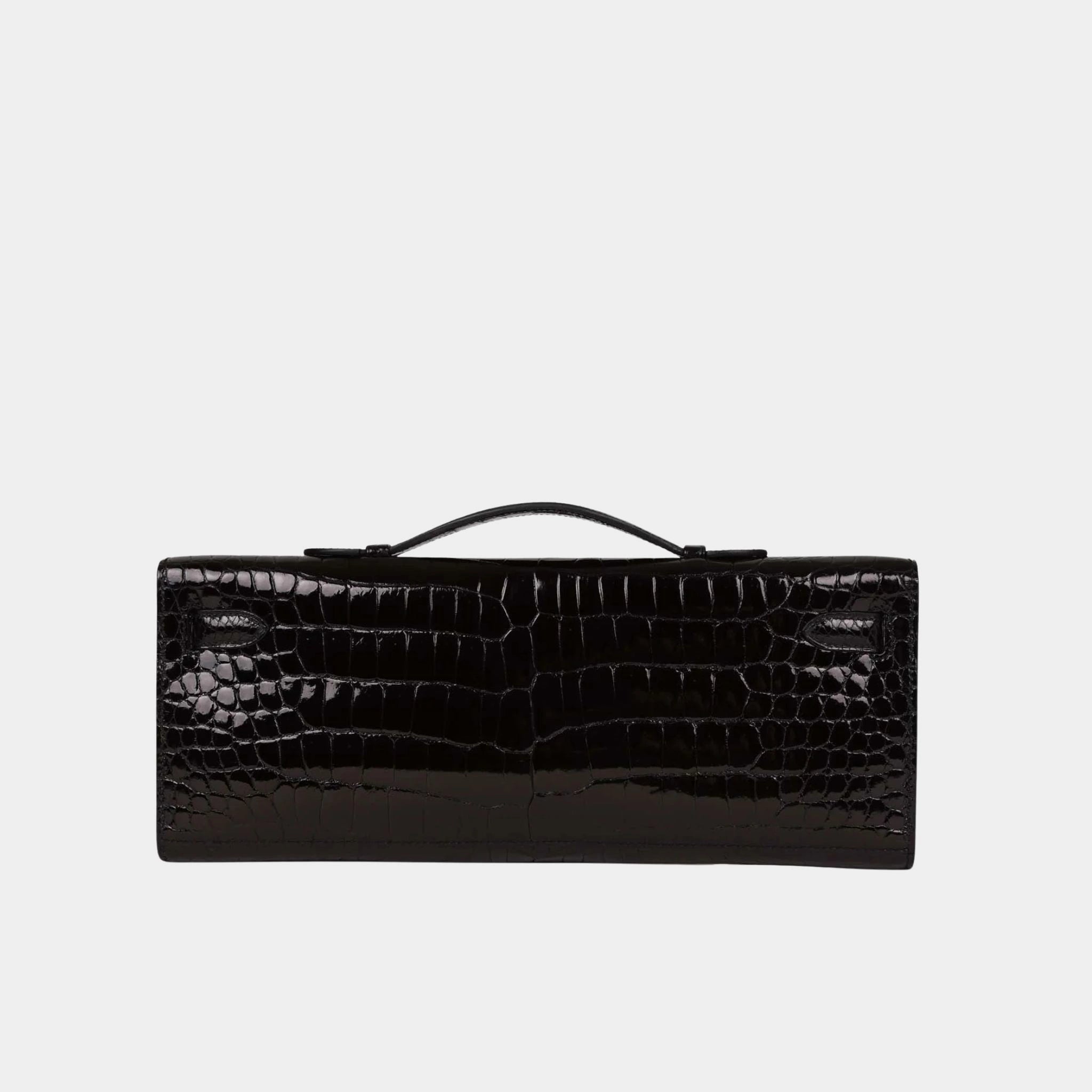 Hermes Kelly Cut Clutch Shiny Porosus Crocodile Black GHW, back 