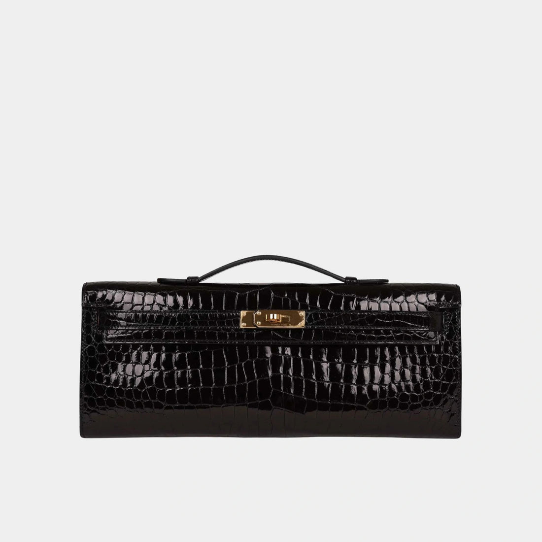 Hermes Kelly Cut Clutch Shiny Porosus Crocodile Black GHW